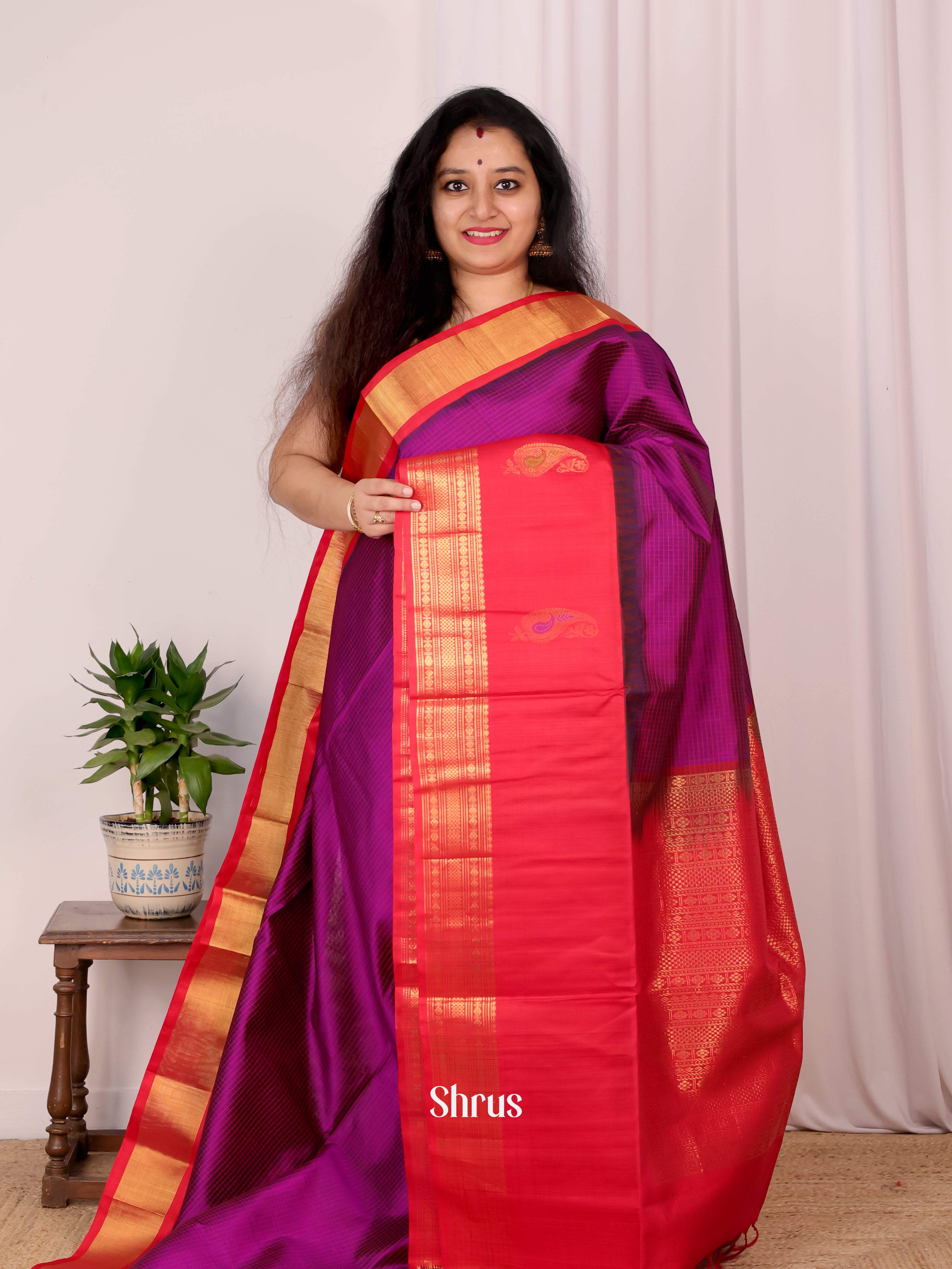 Purple & Pink - Silk Cotton Saree - Shop on Shrus.com