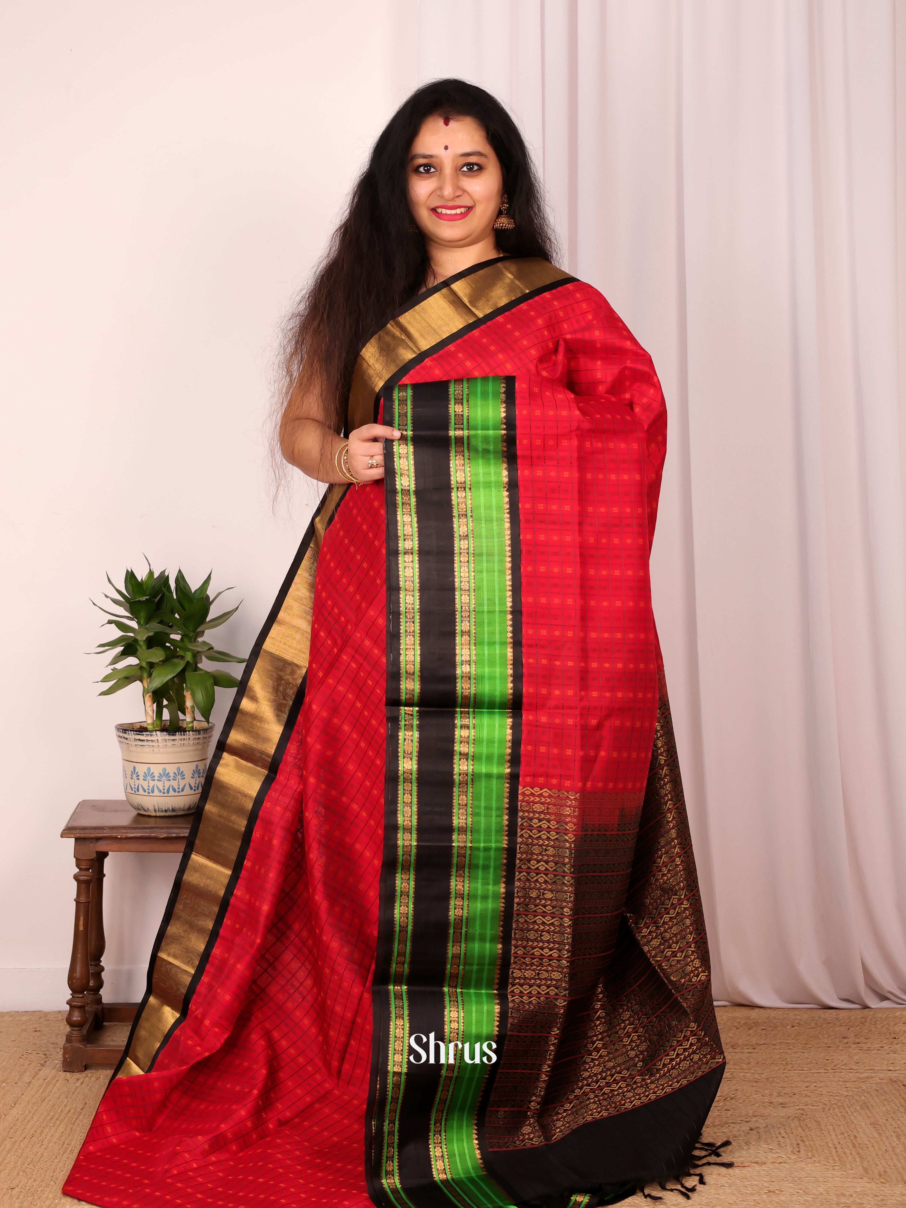 Red & Brown - Silk Cotton Saree - Shop on Shrus.com
