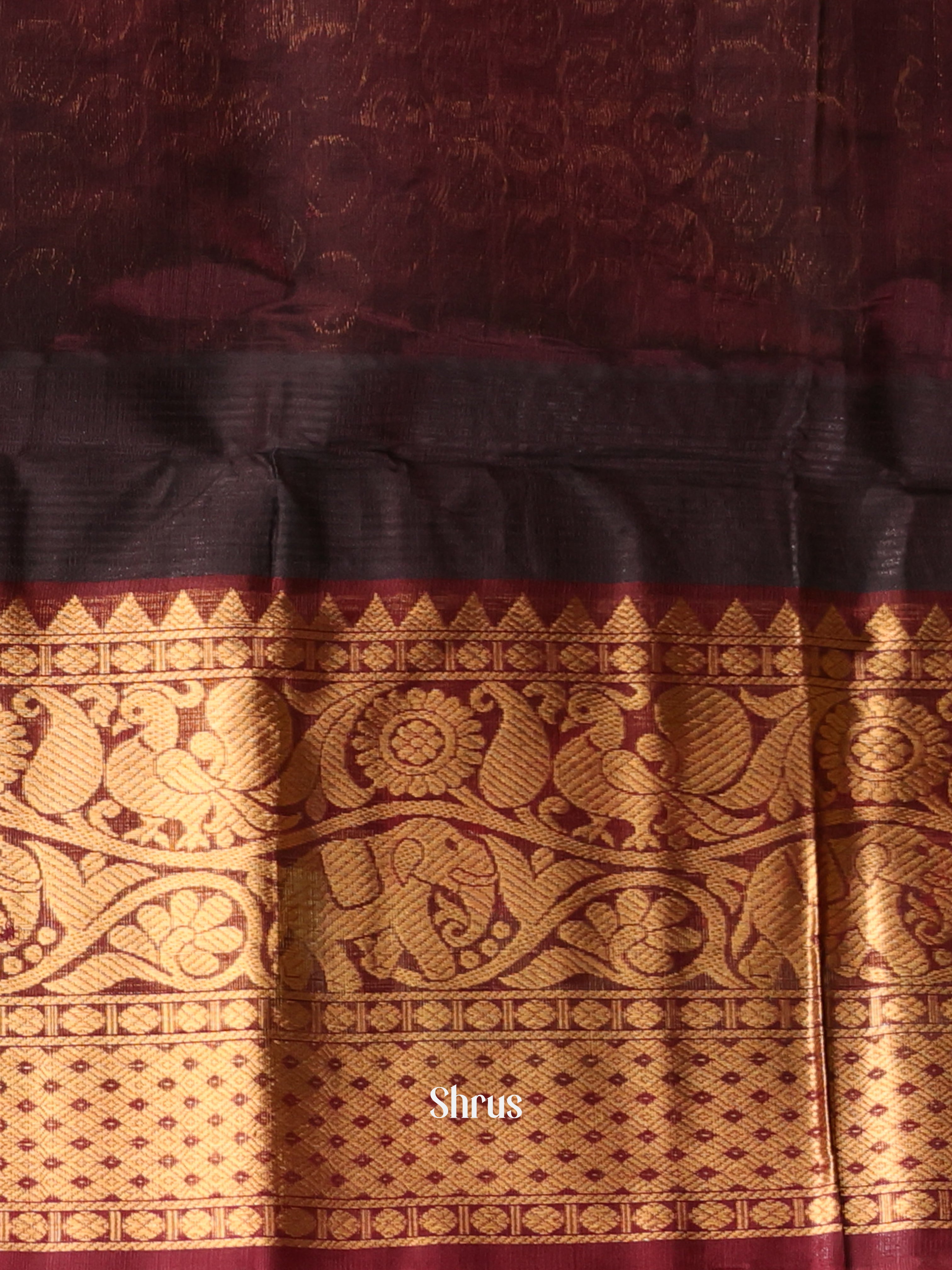 Green & Brown - Silk Cotton Saree - Shop on Shrus.com