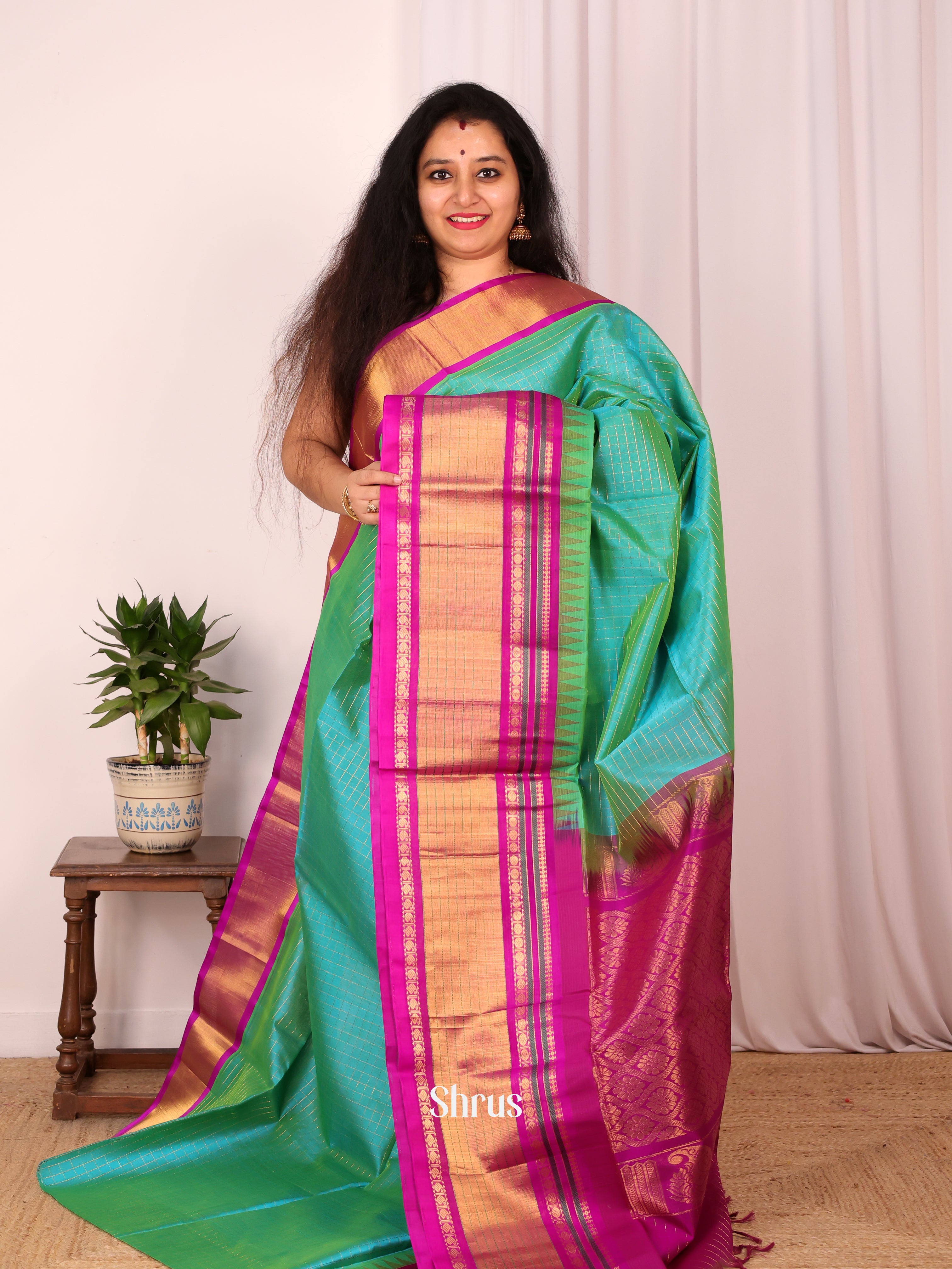 Green & Purple - Silk Cotton Saree - Shop on Shrus.com