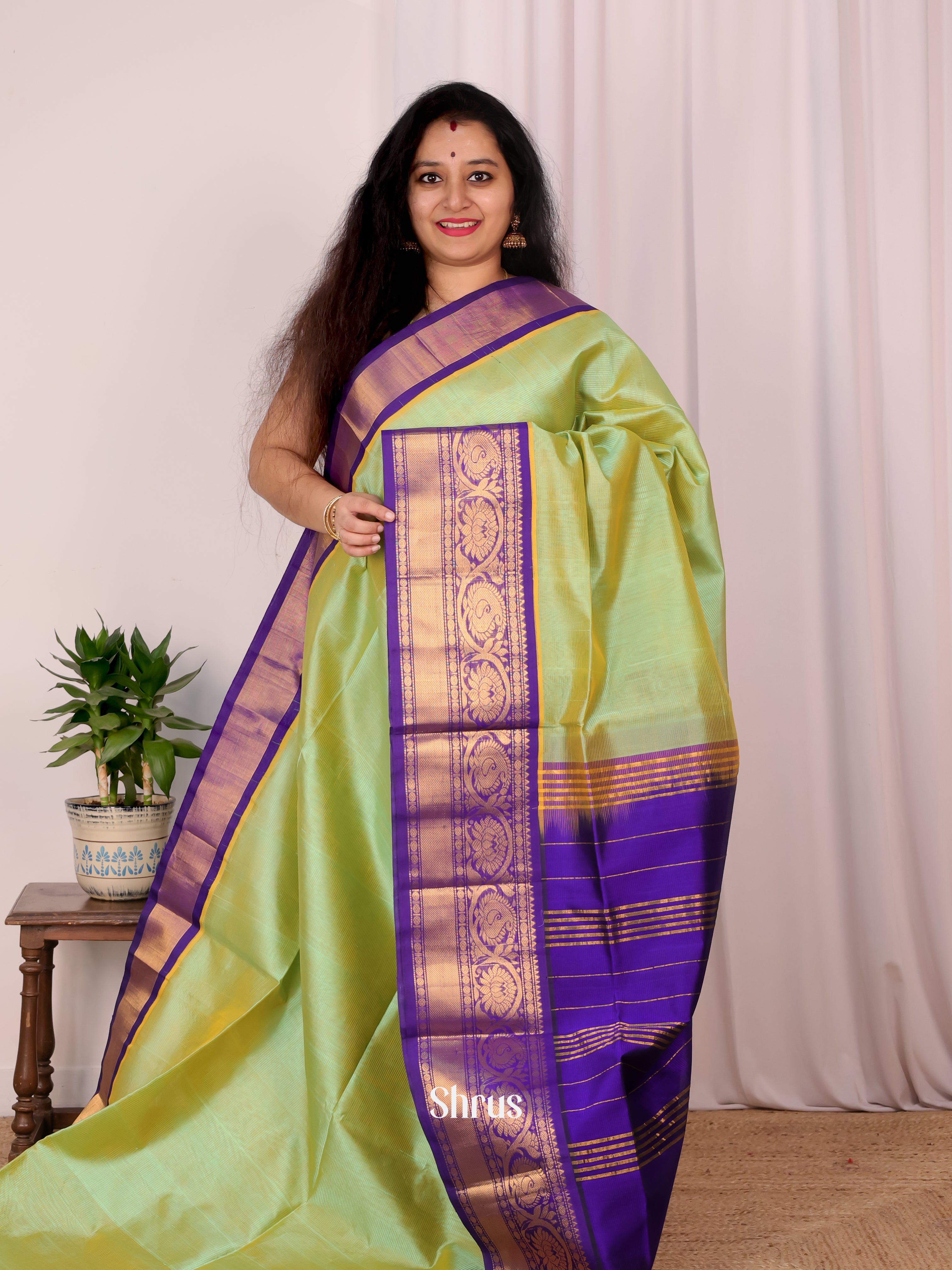 Green & Blue - Silk Cotton Saree - Shop on Shrus.com