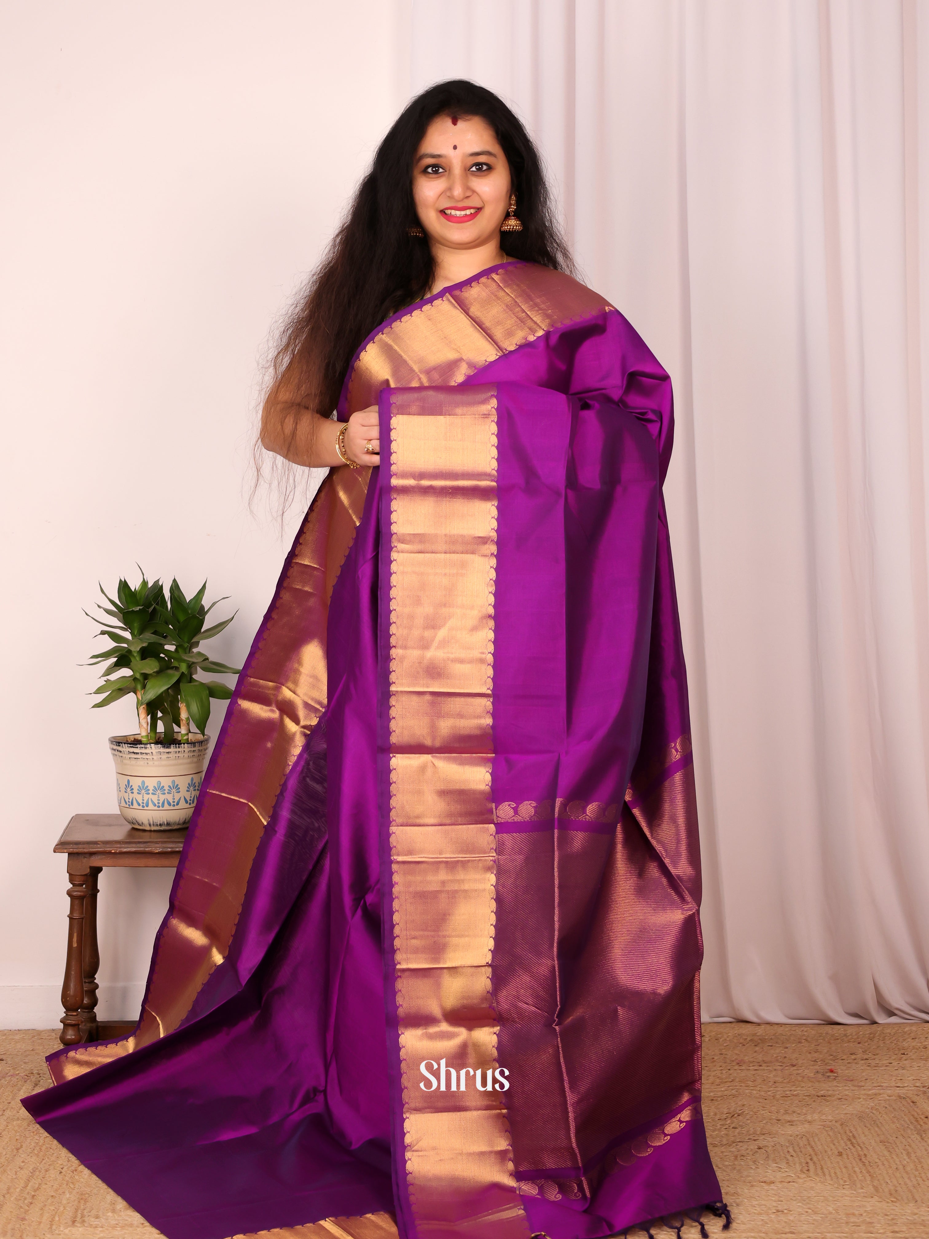 Purple(Single Tone) - Silk Cotton Saree - Shop on Shrus.com