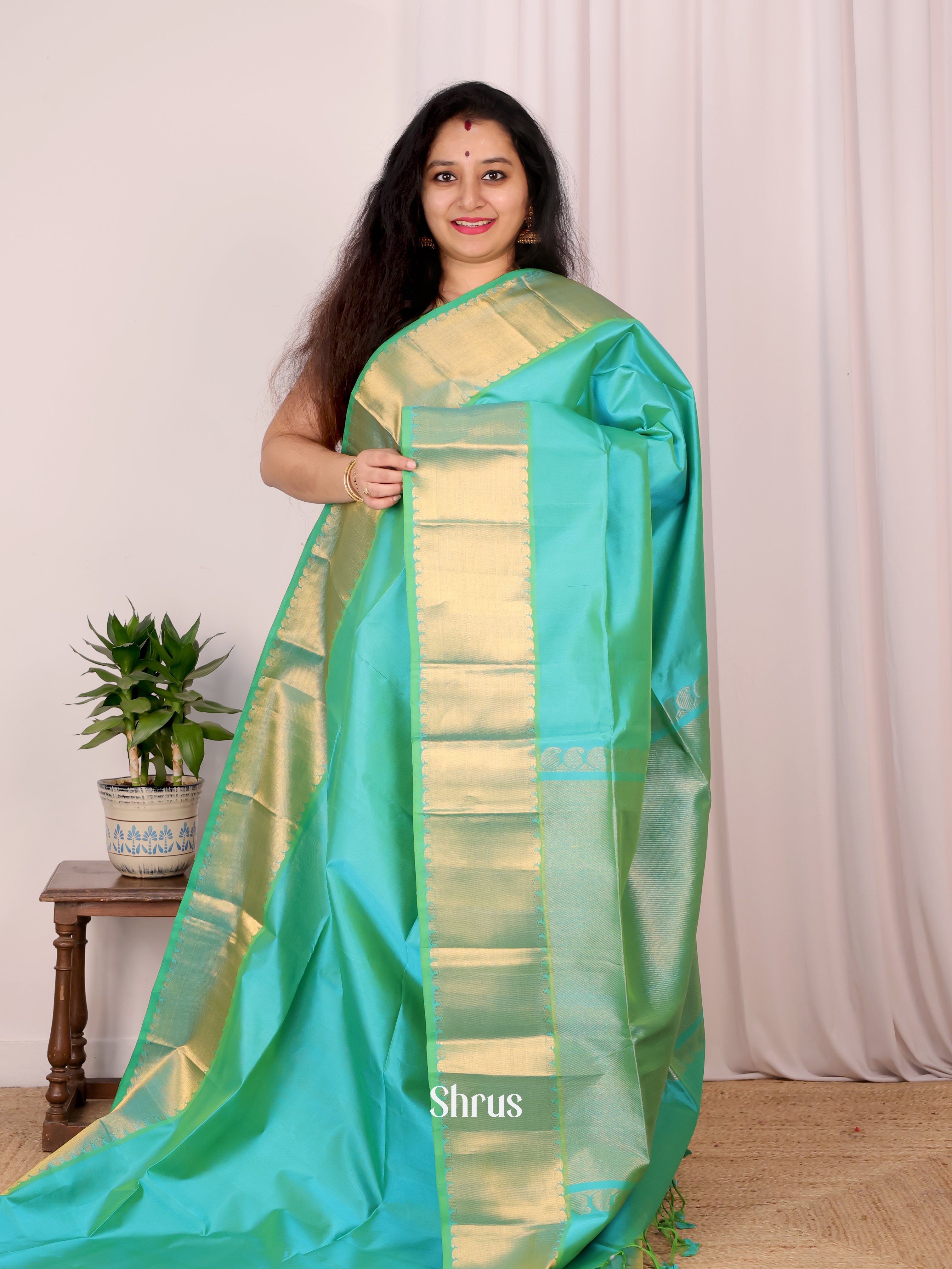 Teal(Single Tone)- Silk Cotton Saree - Shop on Shrus.com