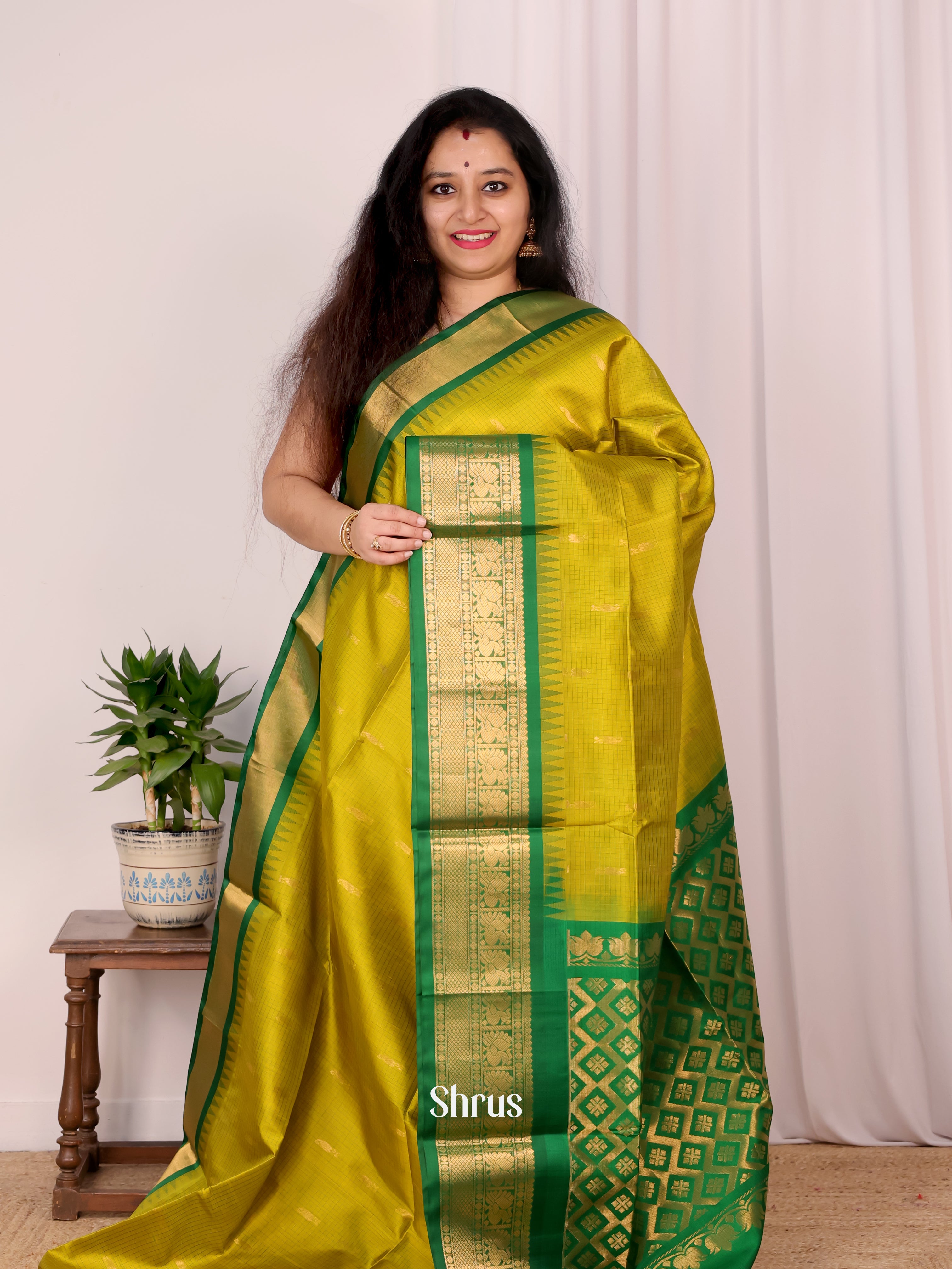 Leaf Green & Green- Soft Silk Saree - Shop on Shrus.com
