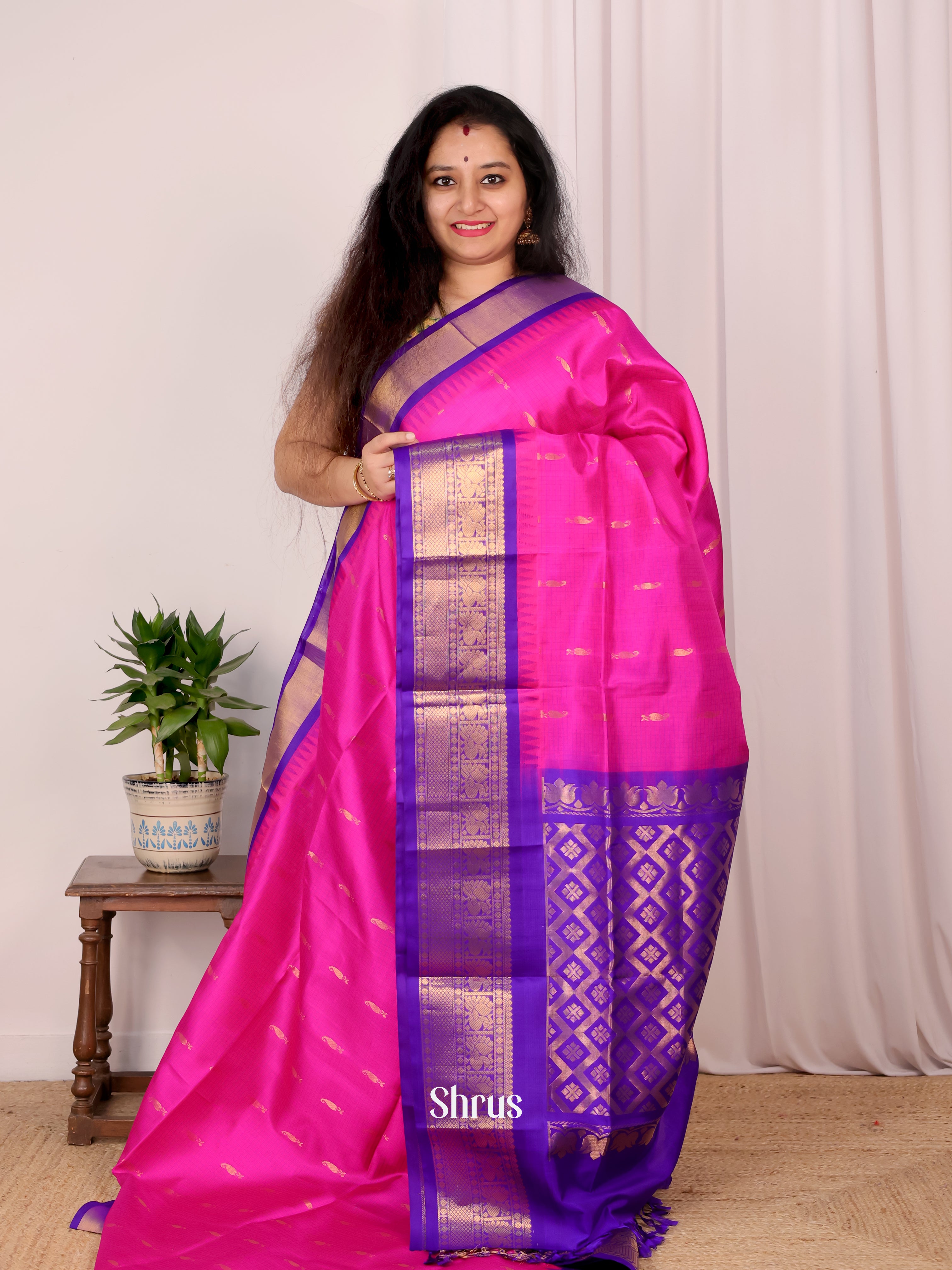 Pink & Violet- Soft Silk Saree - Shop on Shrus.com