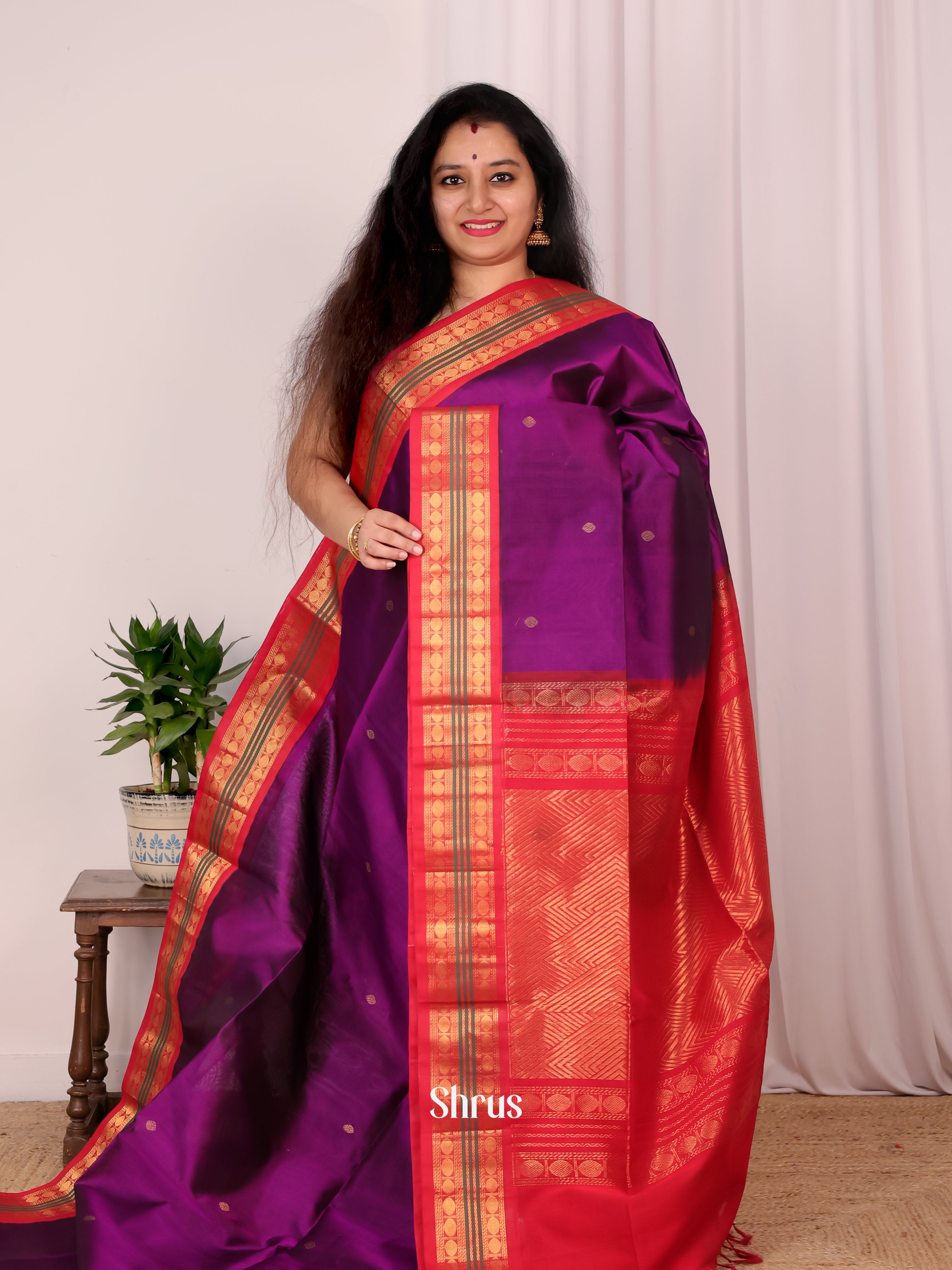 Violet & Red - Silk Cotton Saree - Shop on Shrus.com