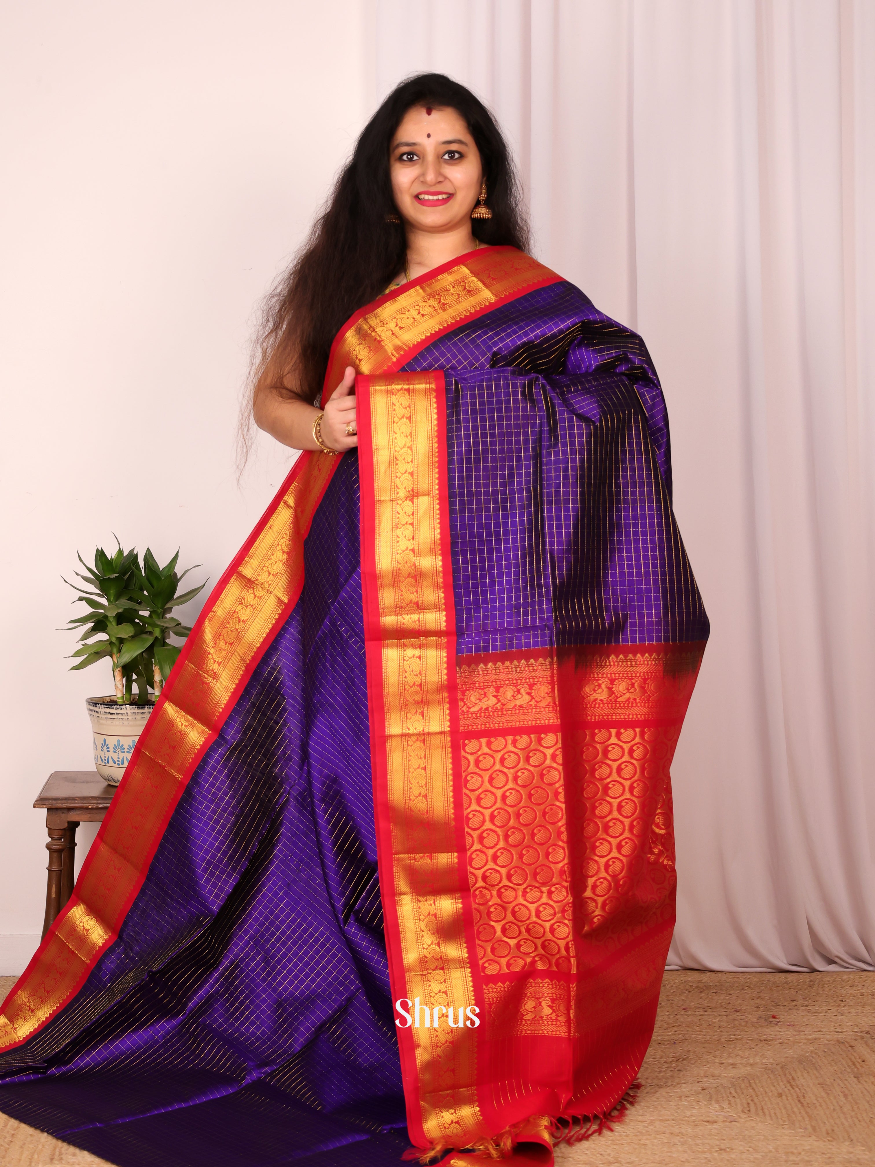 Violet & Red - Silk Cotton Saree - Shop on Shrus.com