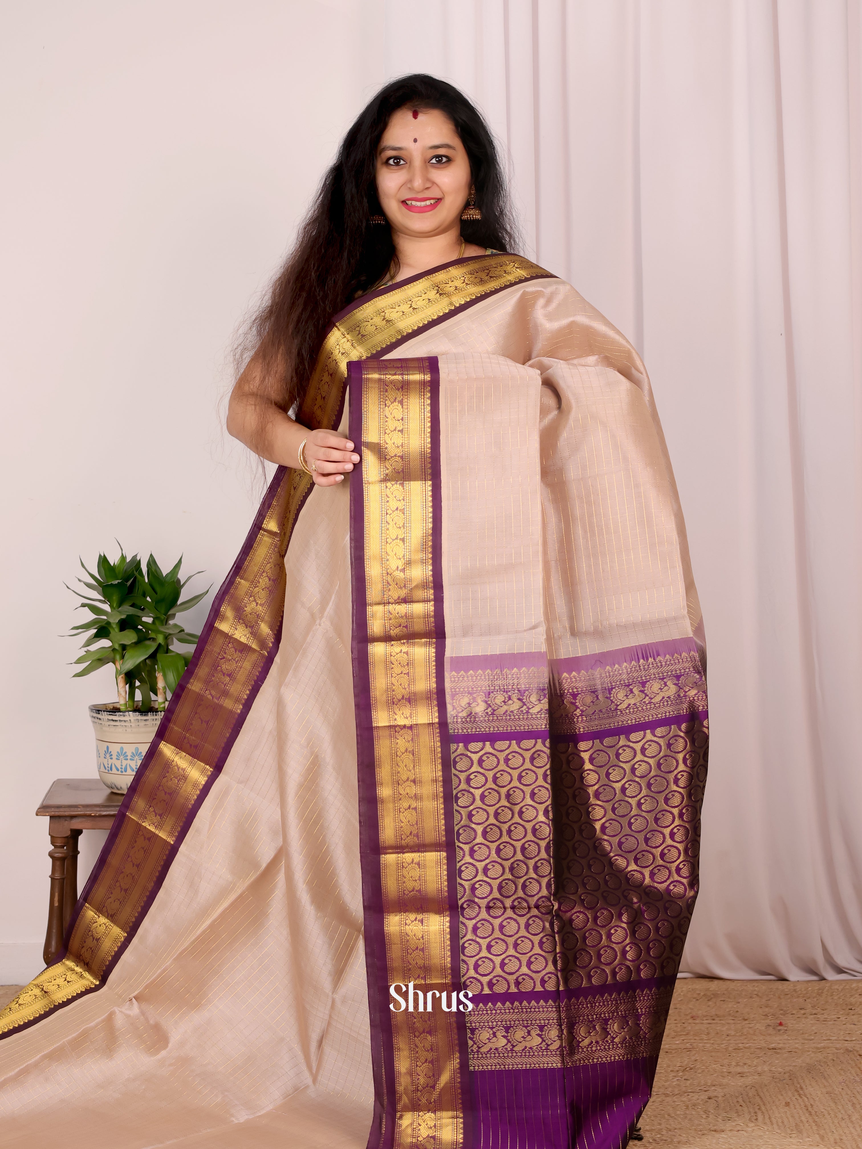 Grey & Violet - Silk Cotton Saree - Shop on Shrus.com