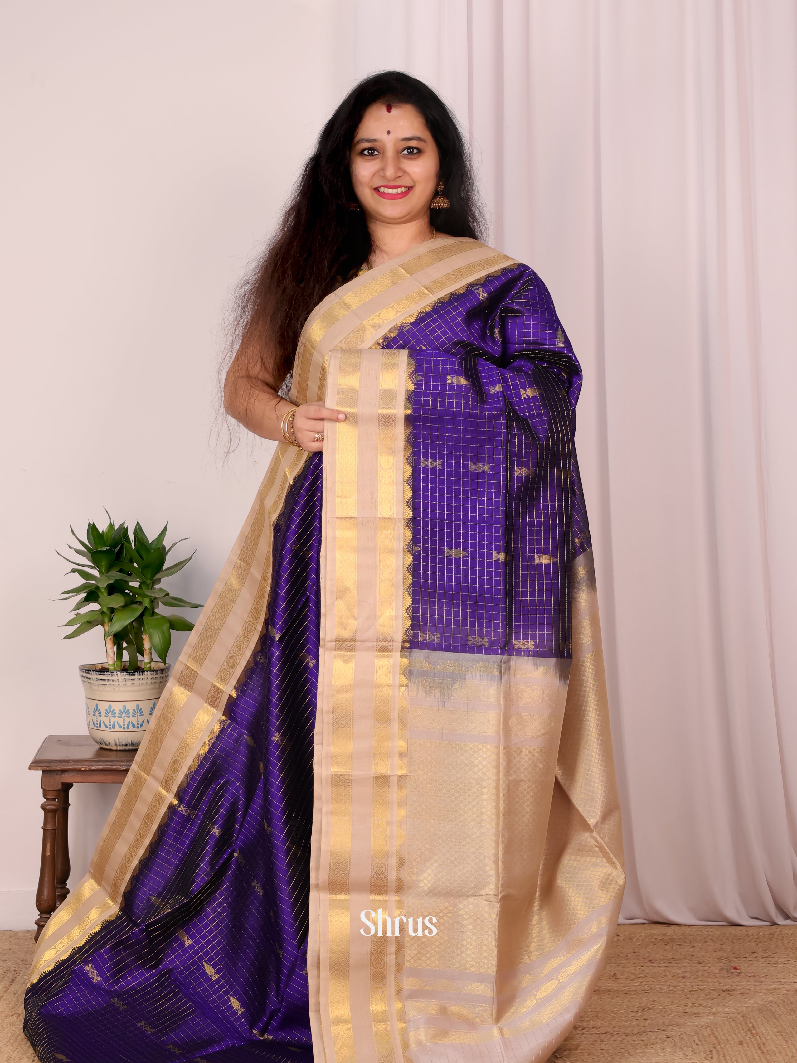 Violet & Dusty Pink - Silk Cotton Saree - Shop on Shrus.com