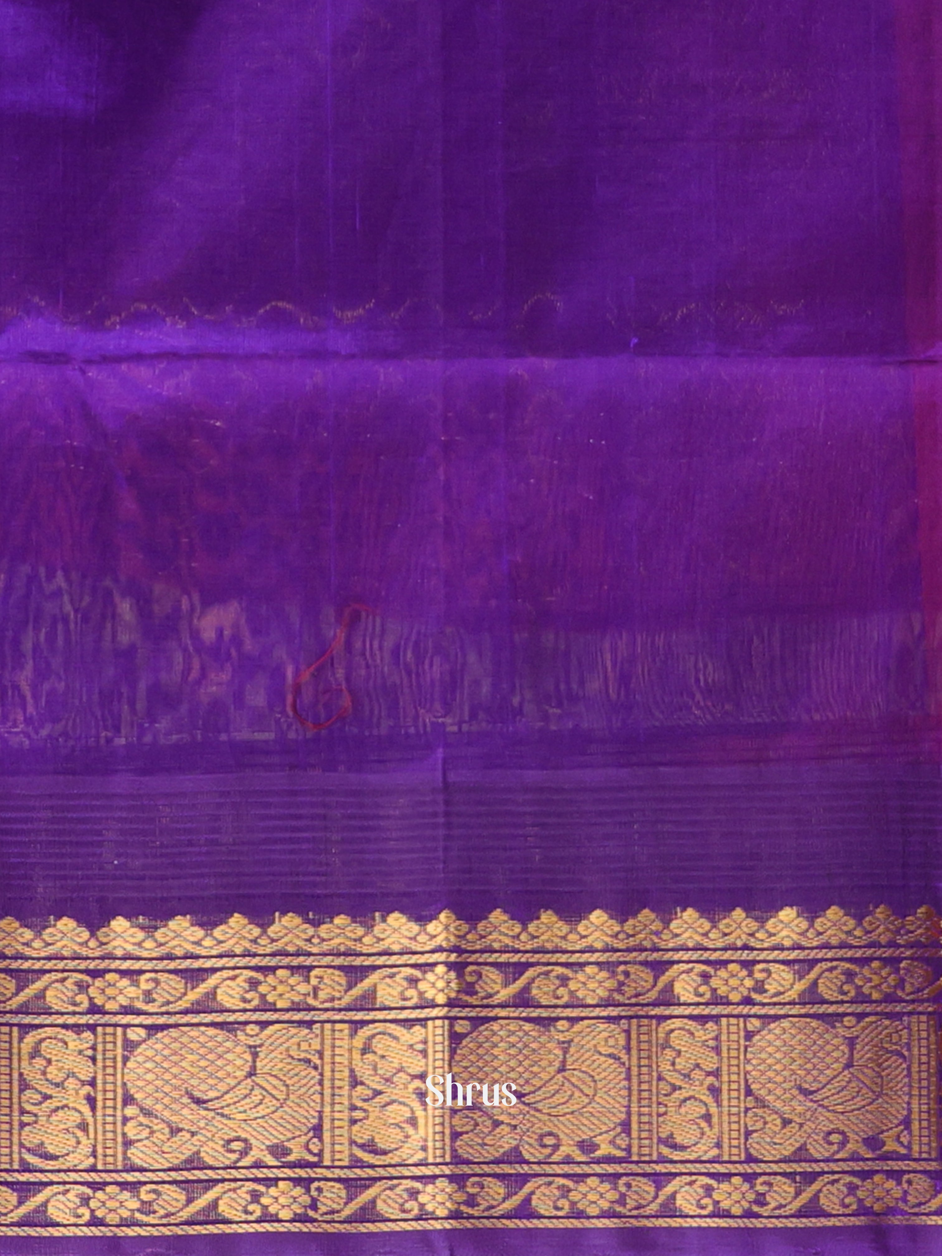 Exquisite Orangish Pink Silk Cotton Saree With Zari Kattams(Checks) and Buttas Across The Body and Contrast Violet Colour Zari Border - Shop on Shrus.com