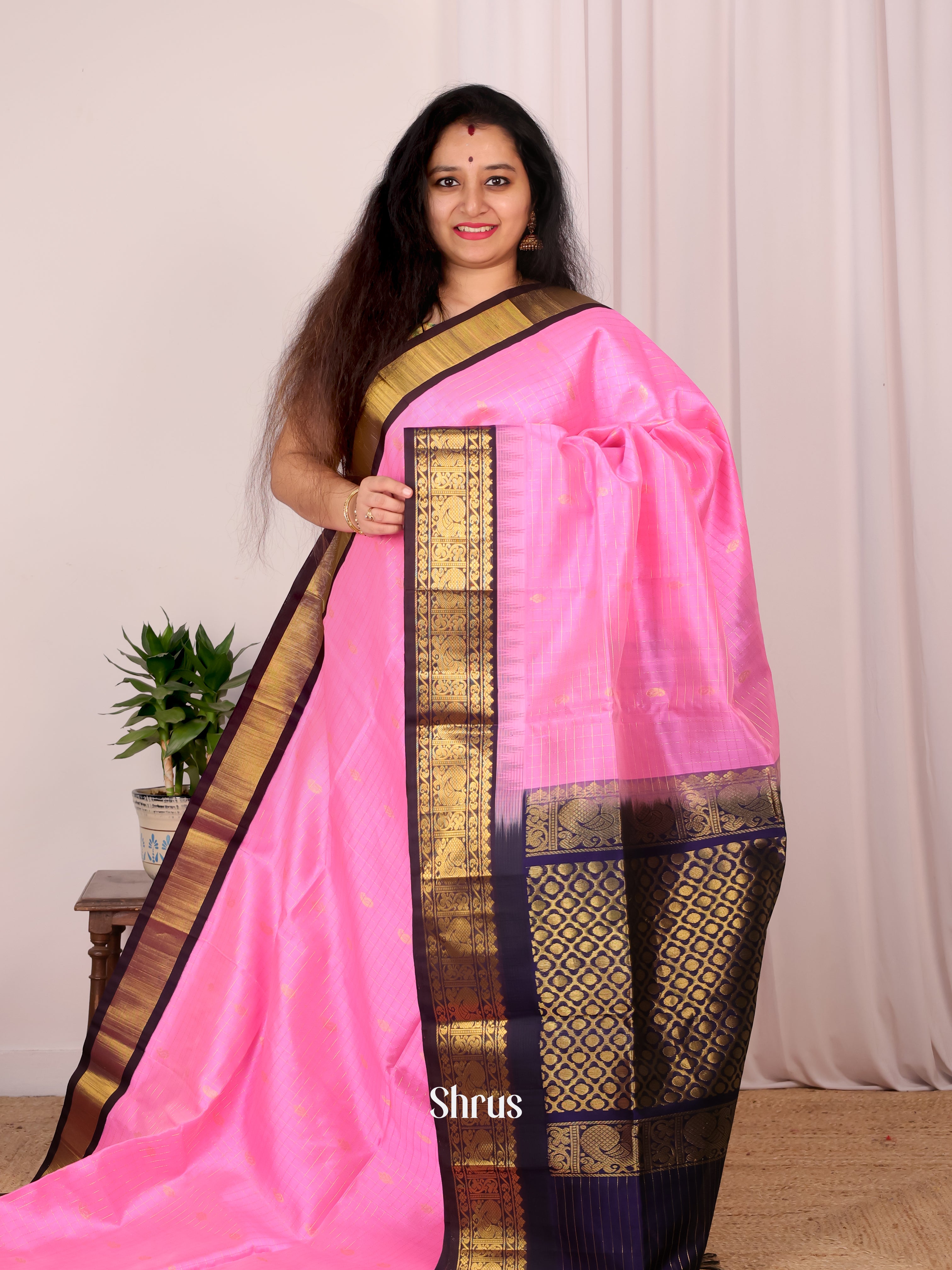 Pink & Violet - Silk Cotton Saree - Shop on Shrus.com