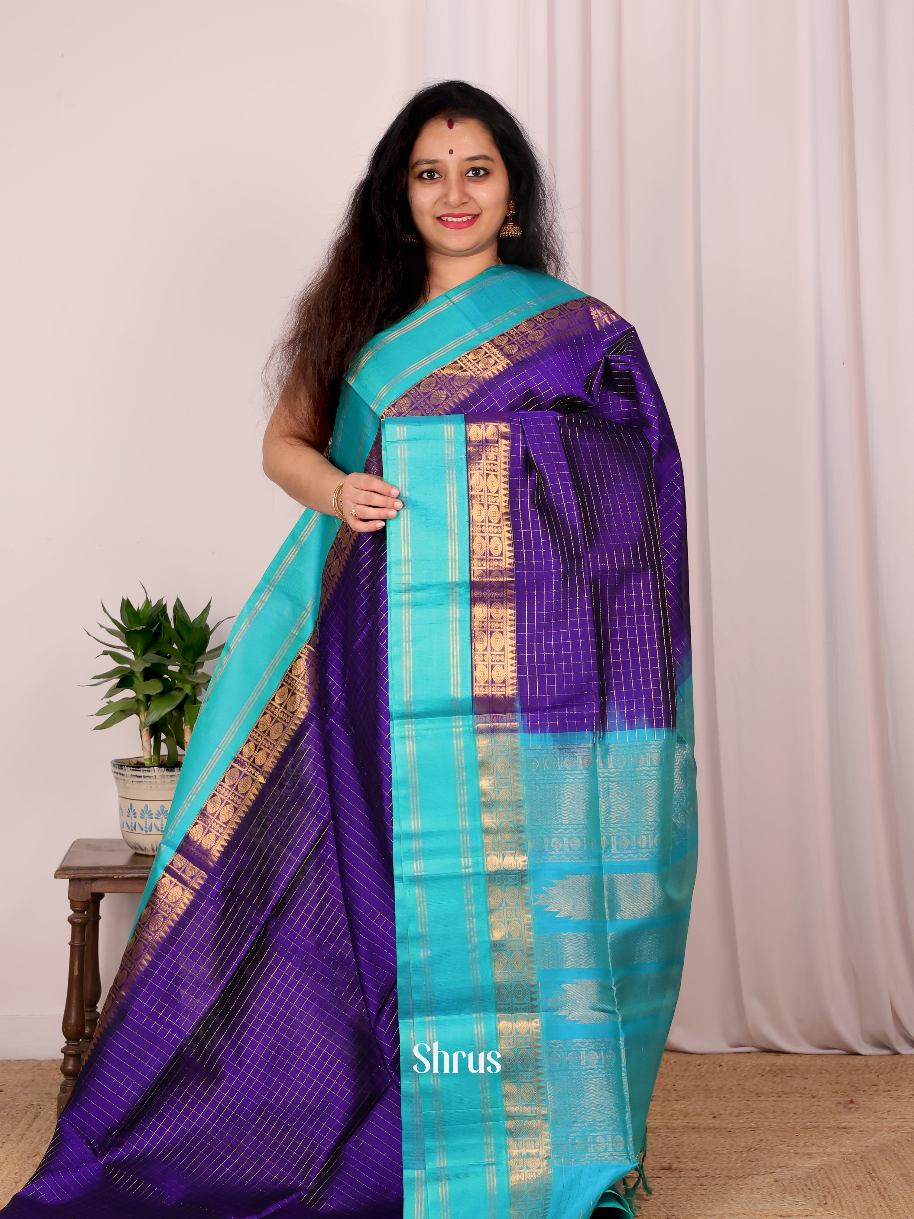 Violet & Blue - Silk Cotton Saree - Shop on Shrus.com
