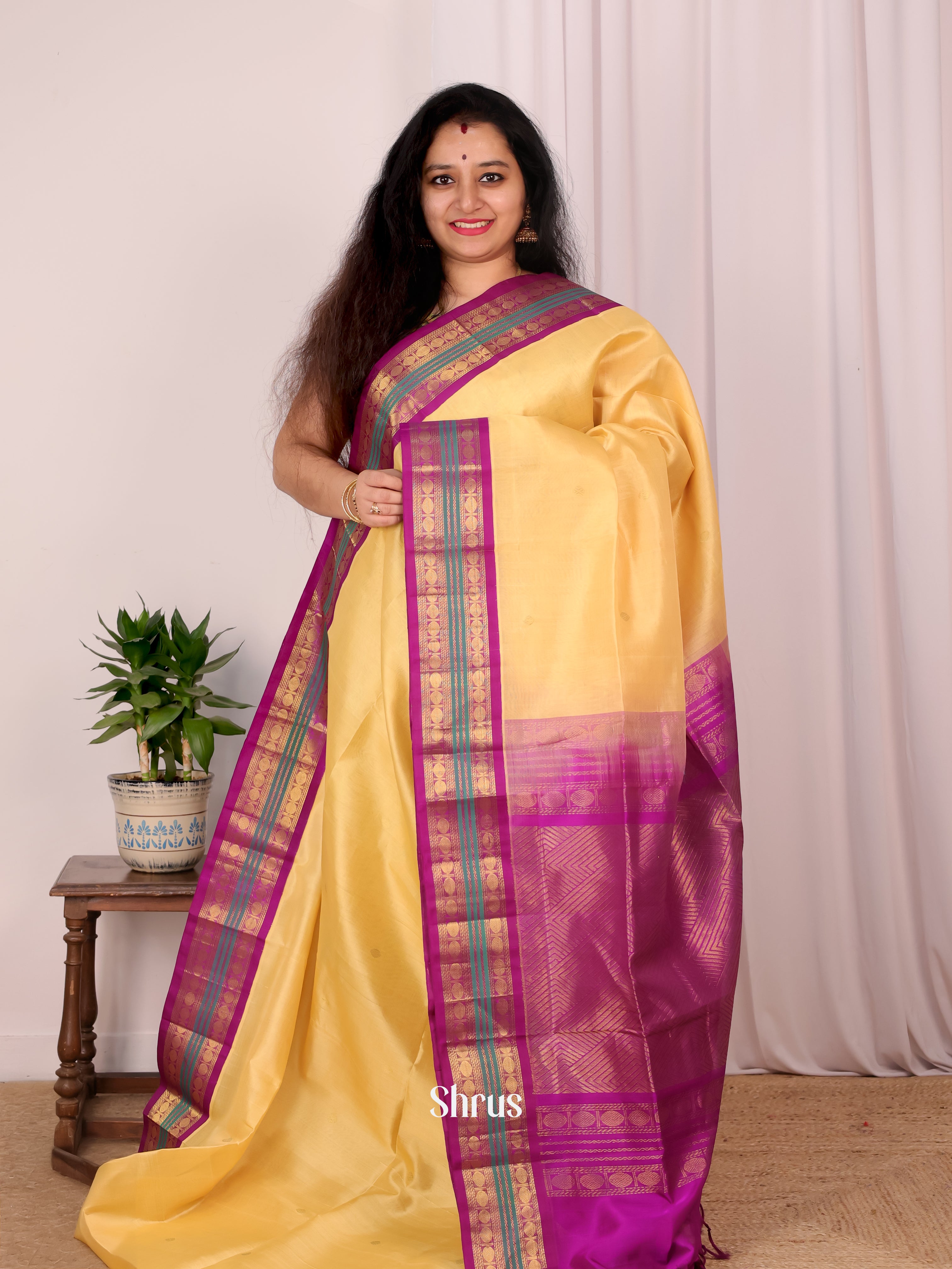 Peach & Purple - Silk Cotton Saree - Shop on Shrus.com