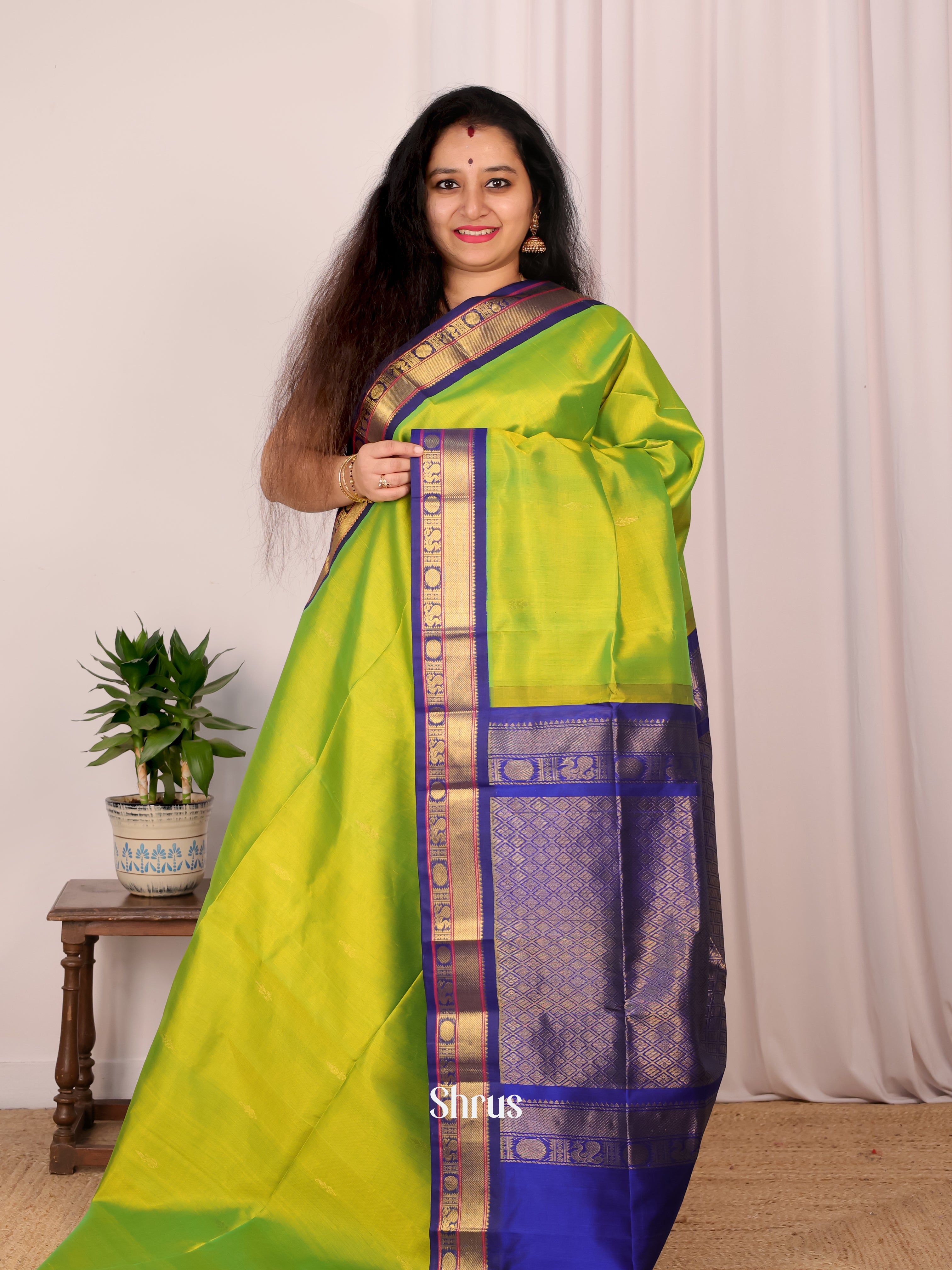 Green & Blue - Silk Cotton Saree - Shop on Shrus.com