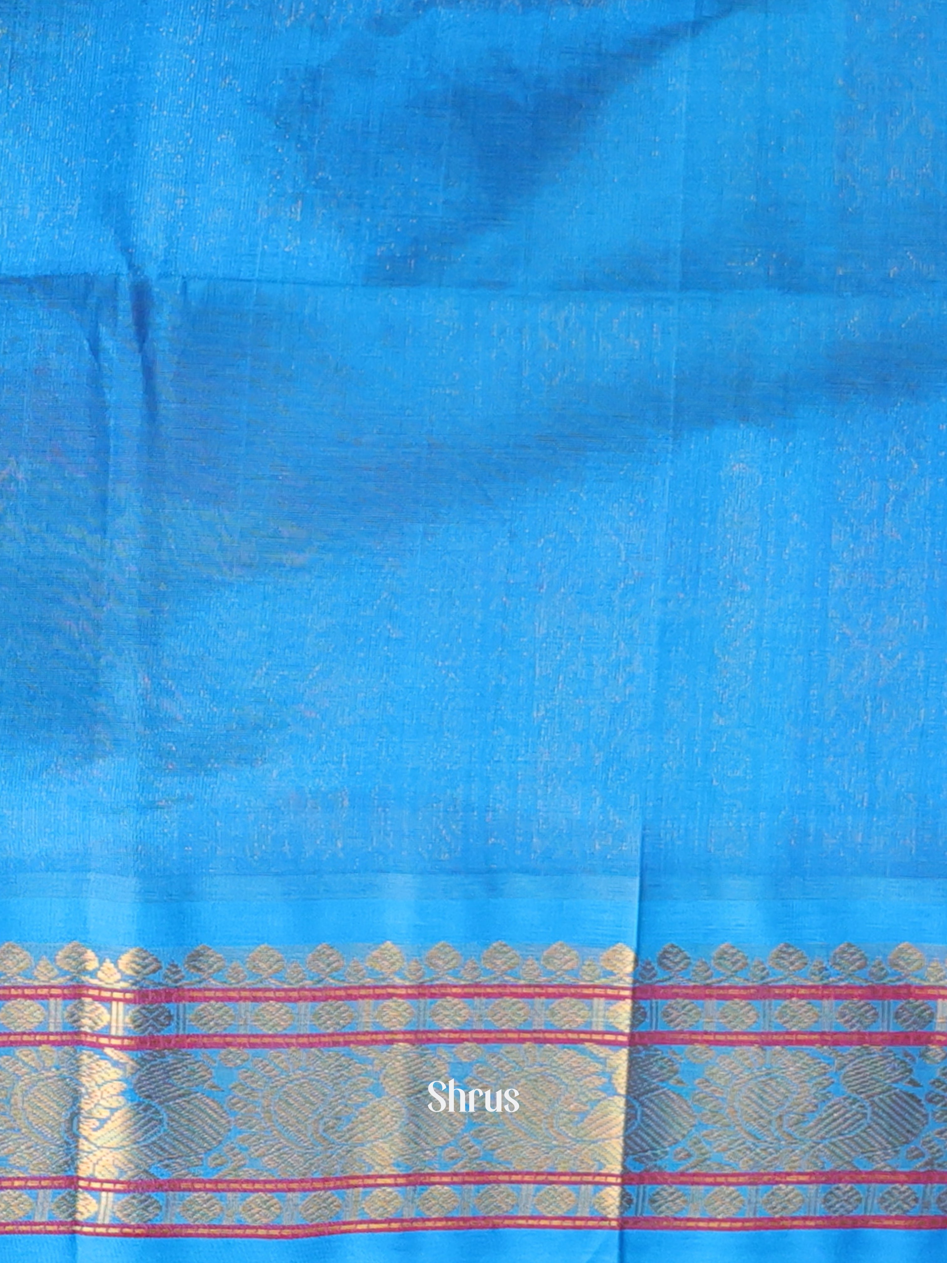 Peach & Blue- Silk Cotton Saree - Shop on Shrus.com