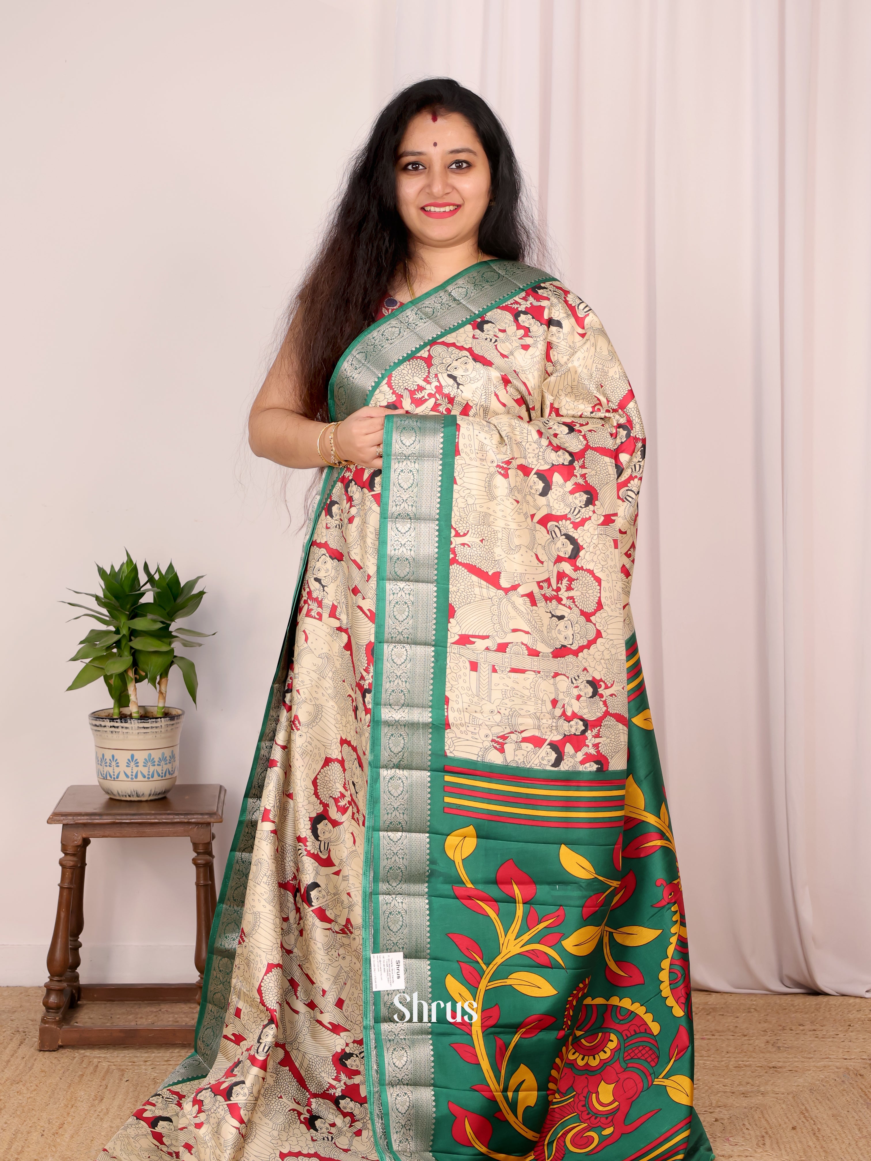 Red & Green - Semi Tussar Saree - Shop on Shrus.com