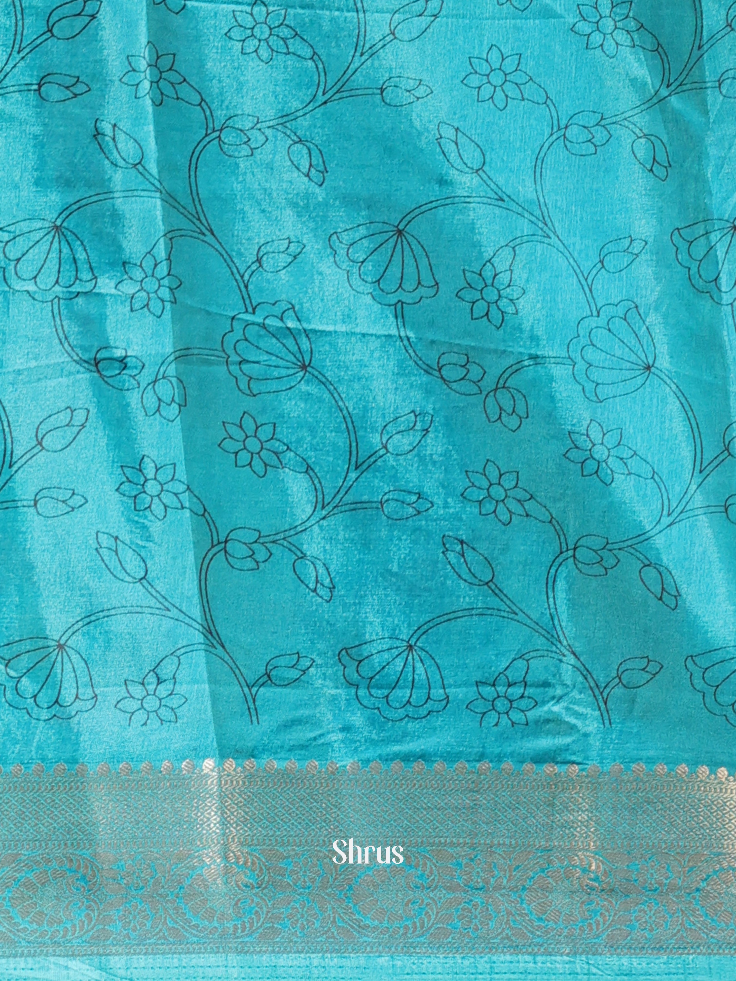 yellow & Blue - Semi Tussar Saree - Shop on Shrus.com