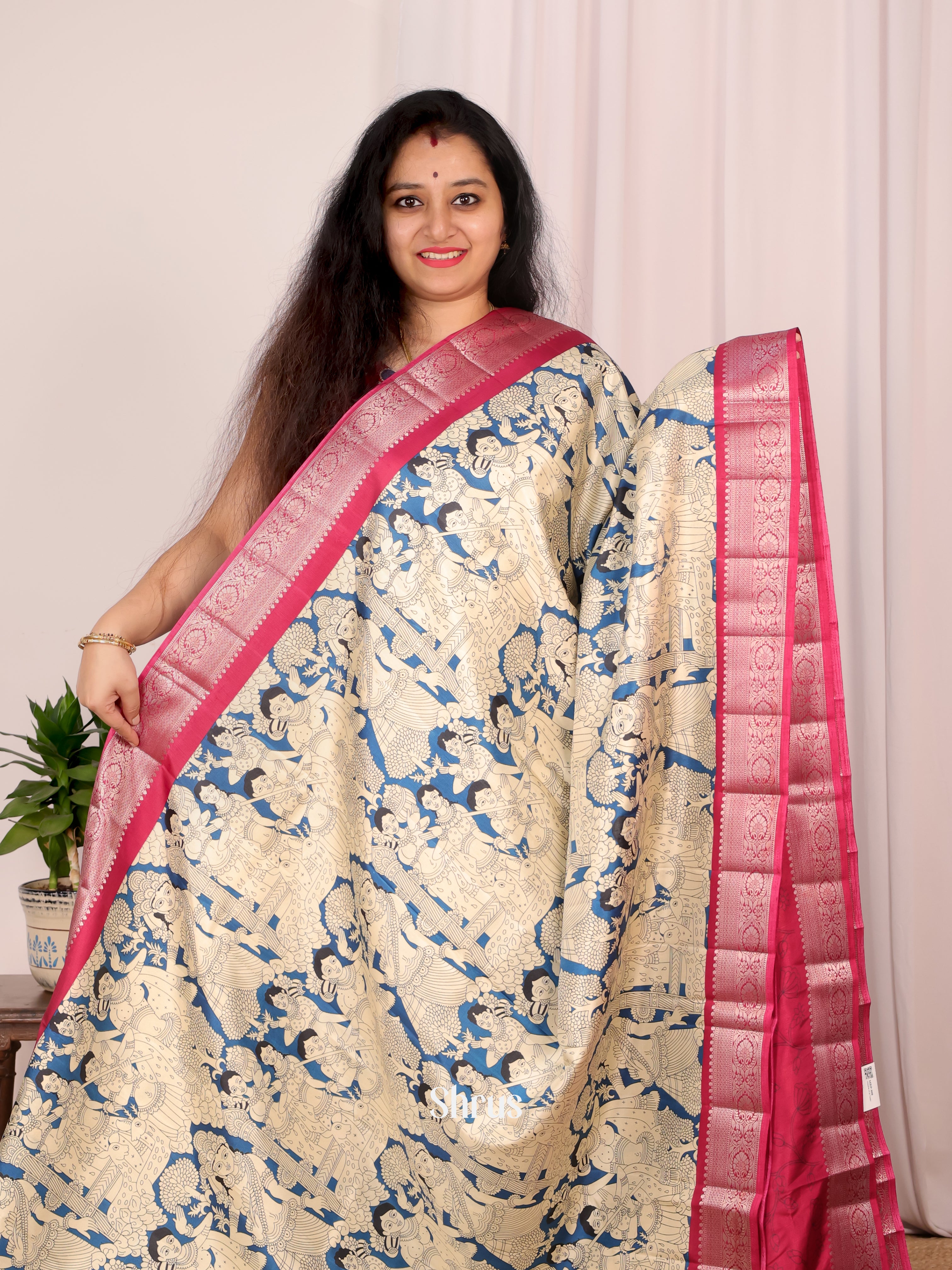 Blue & Dark Purple - Semi Tussar Saree - Shop on Shrus.com