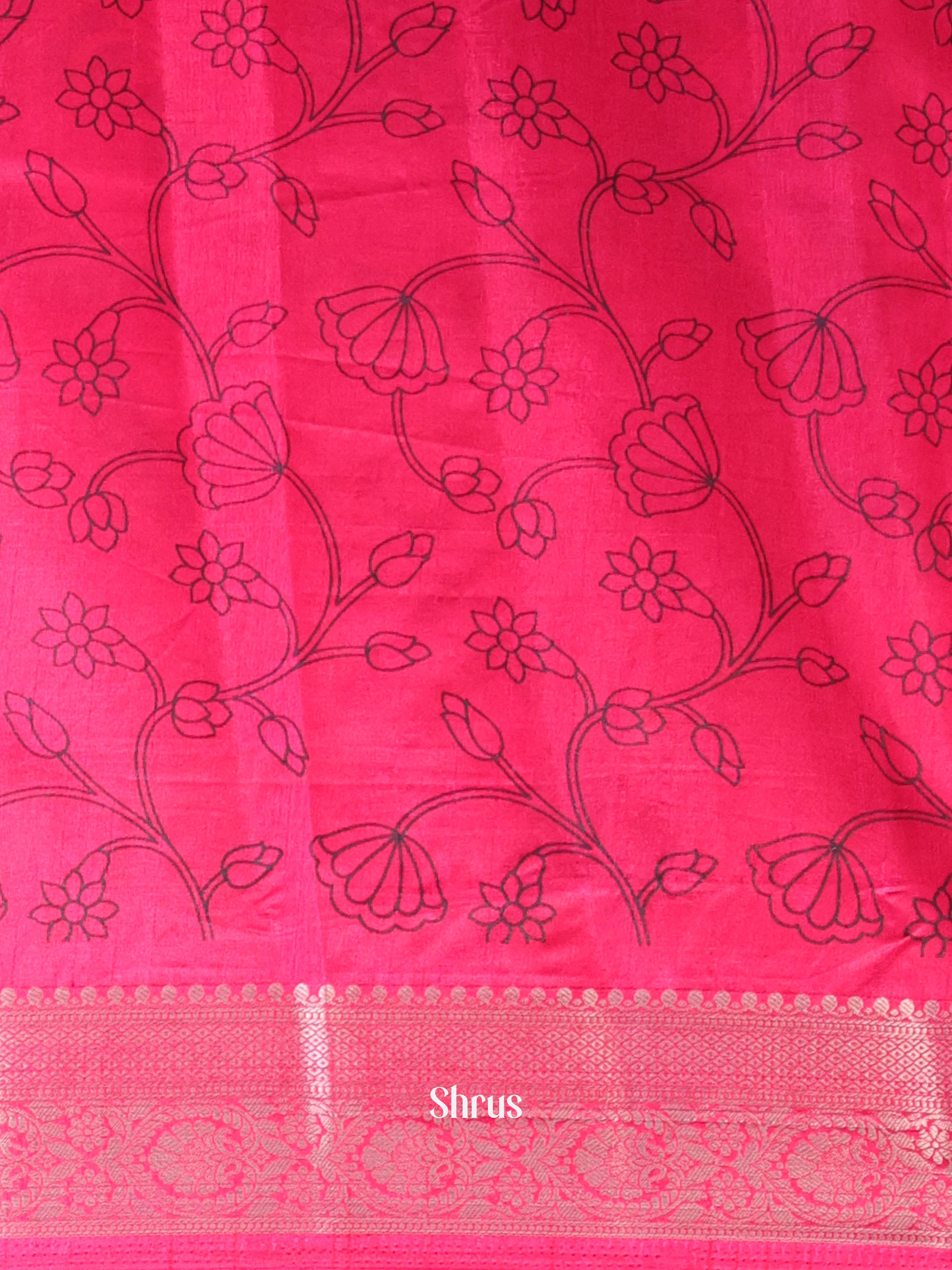 Bottle Green & Rani Pink - Semi Tussar Saree - Shop on Shrus.com