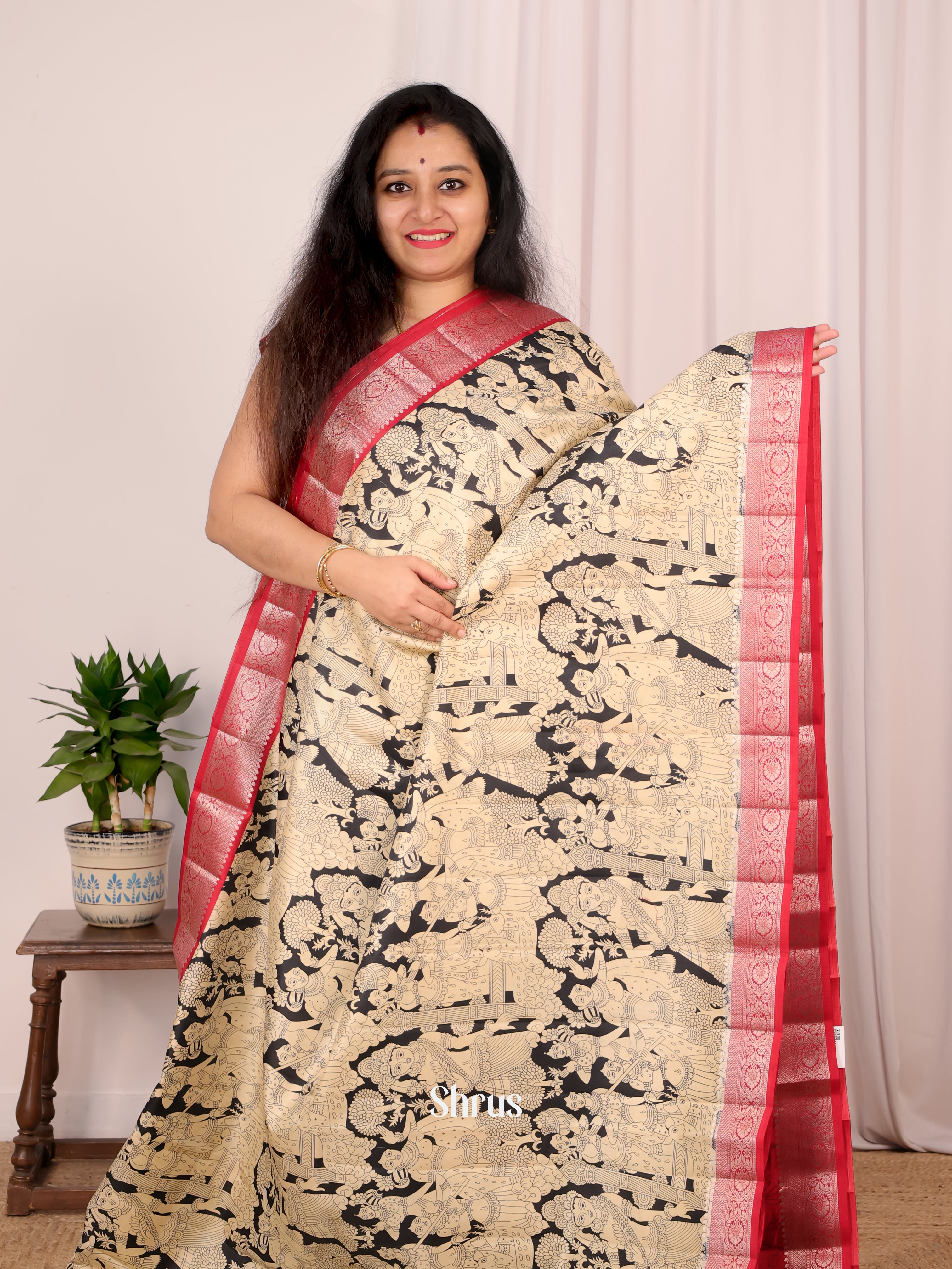 Black & Maroon- Semi Tussar Saree - Shop on Shrus.com