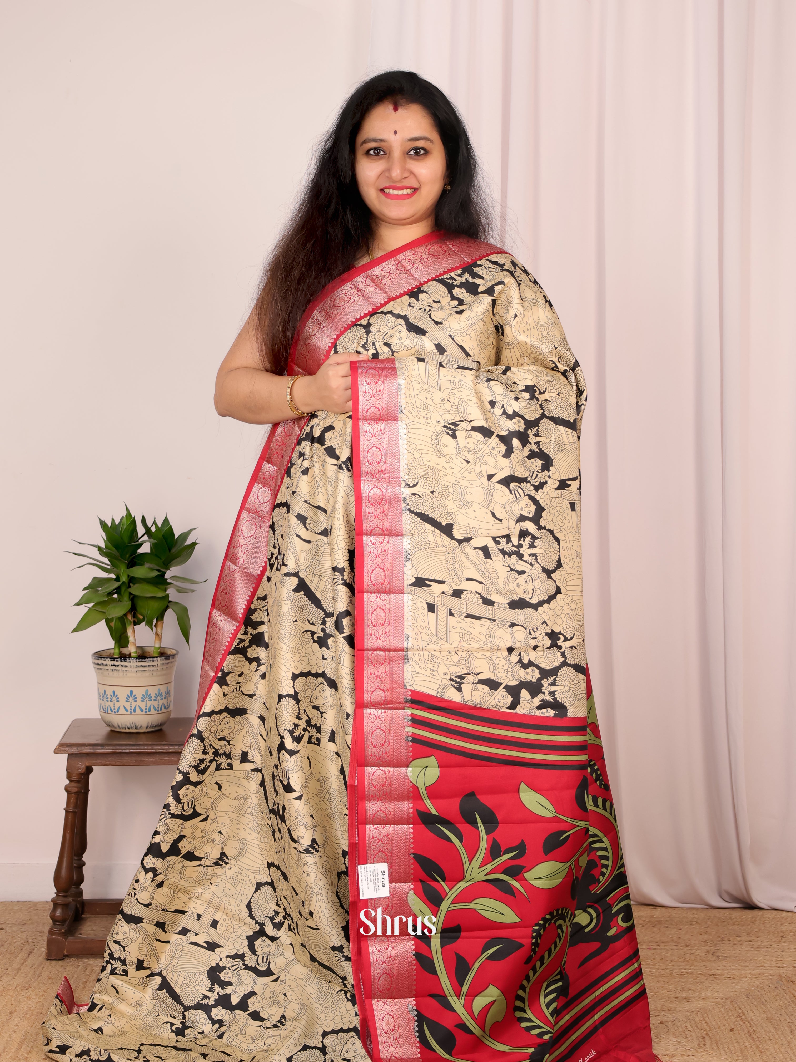 Black & Maroon- Semi Tussar Saree - Shop on Shrus.com