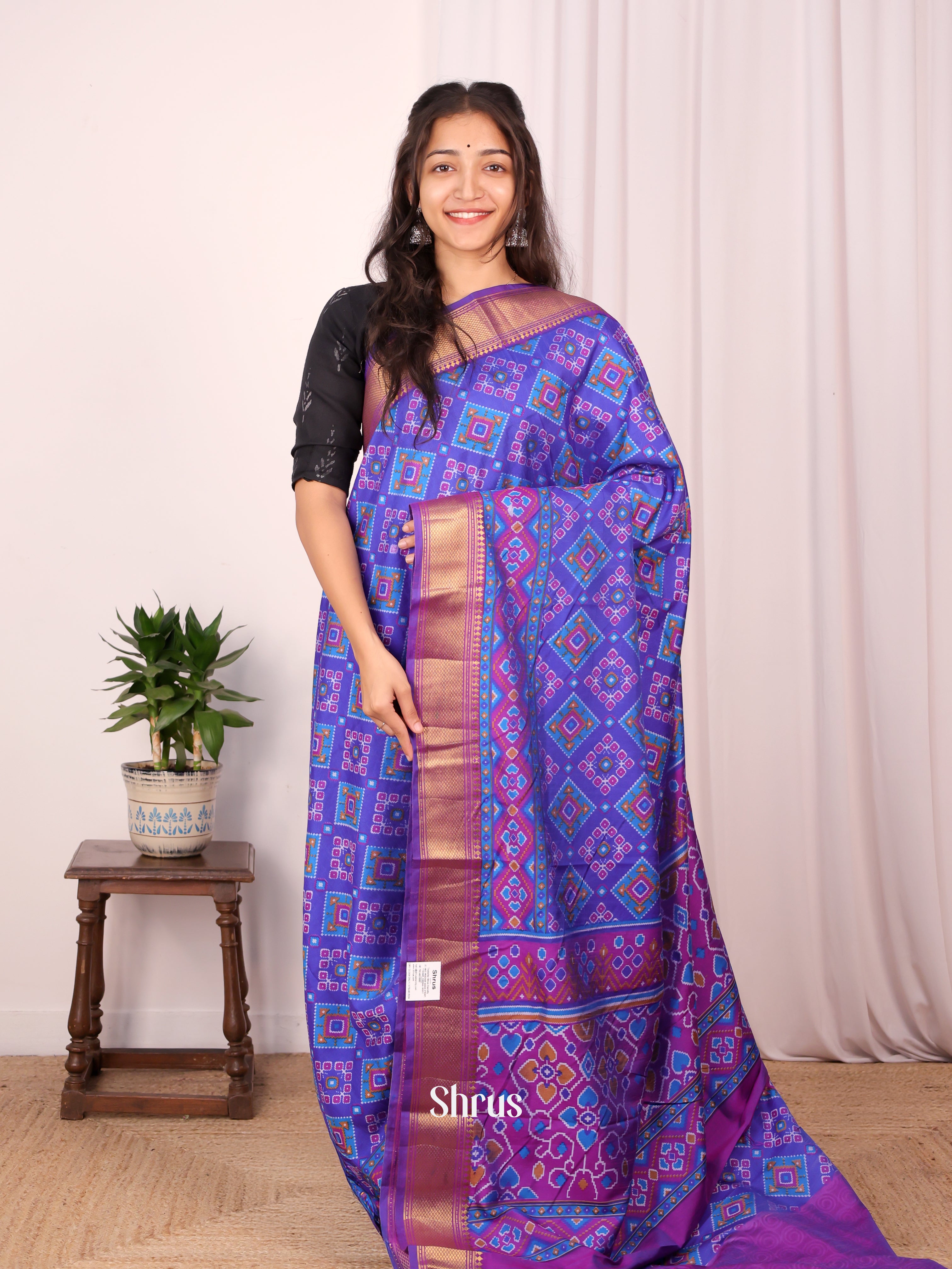 Blue & Purple - Semi Patola Saree - Shop on Shrus.com