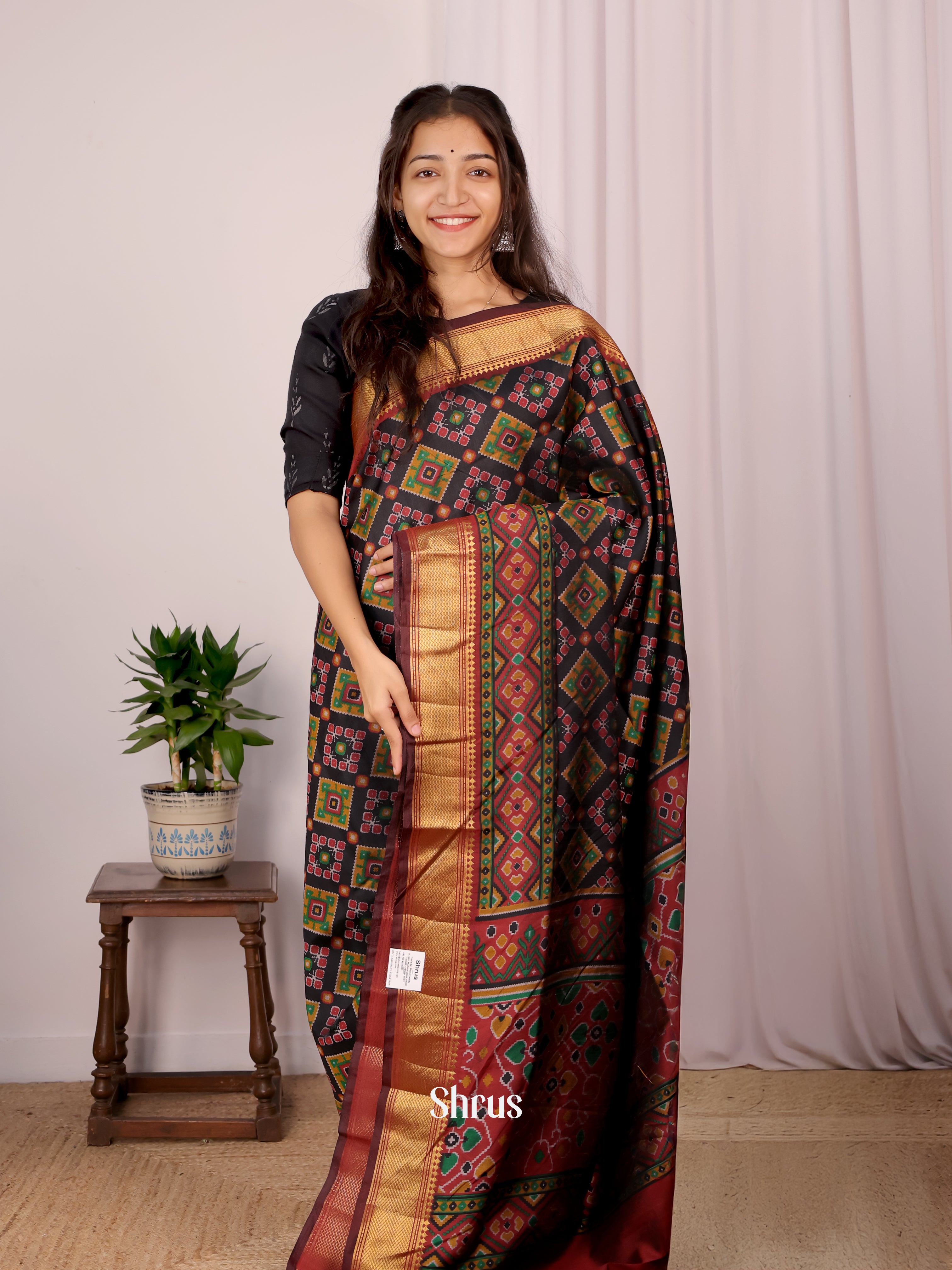 Black & Brown - Semi Patola Saree - Shop on Shrus.com