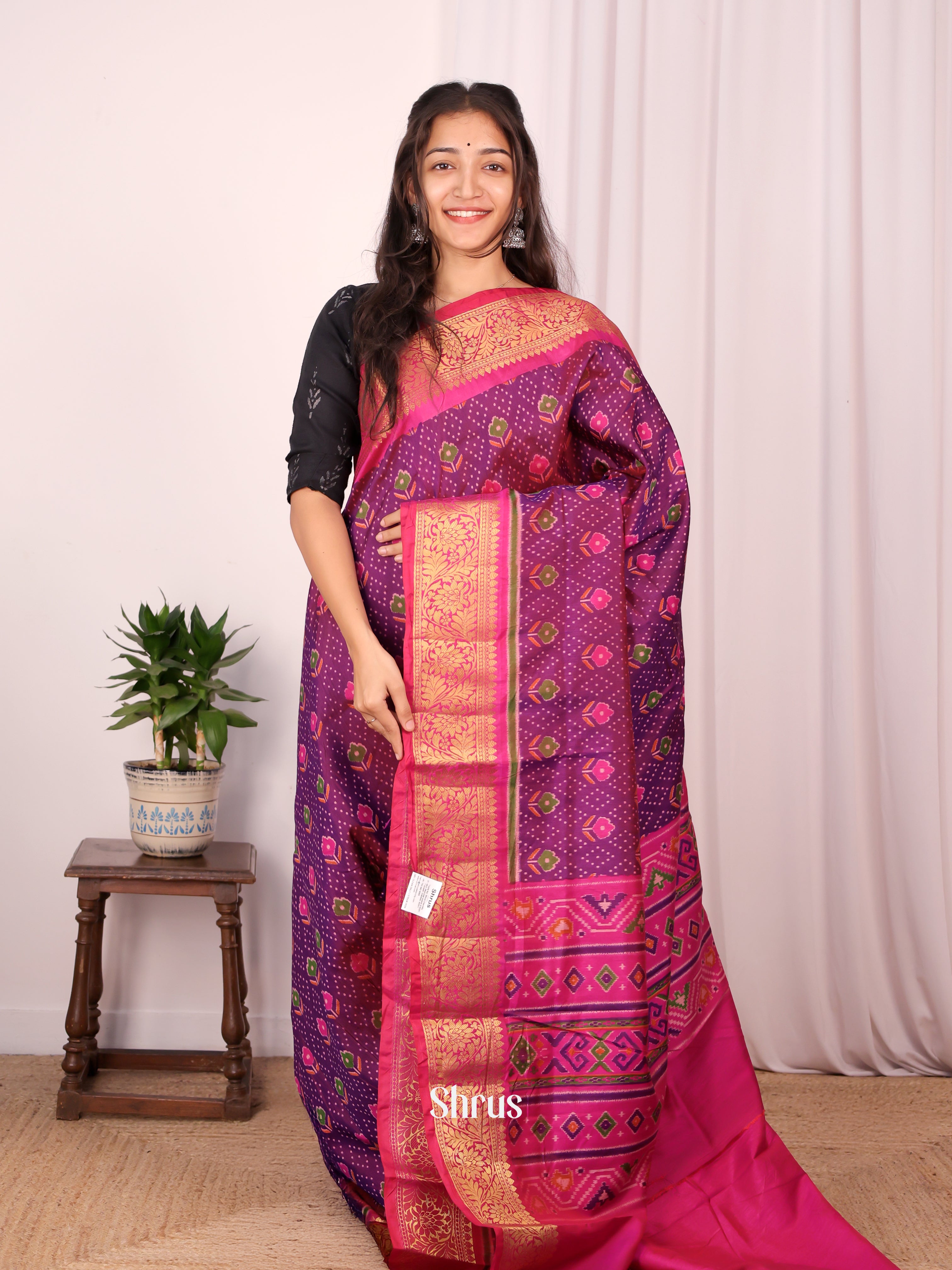 Purple & Pink - Semi Patola Saree - Shop on Shrus.com