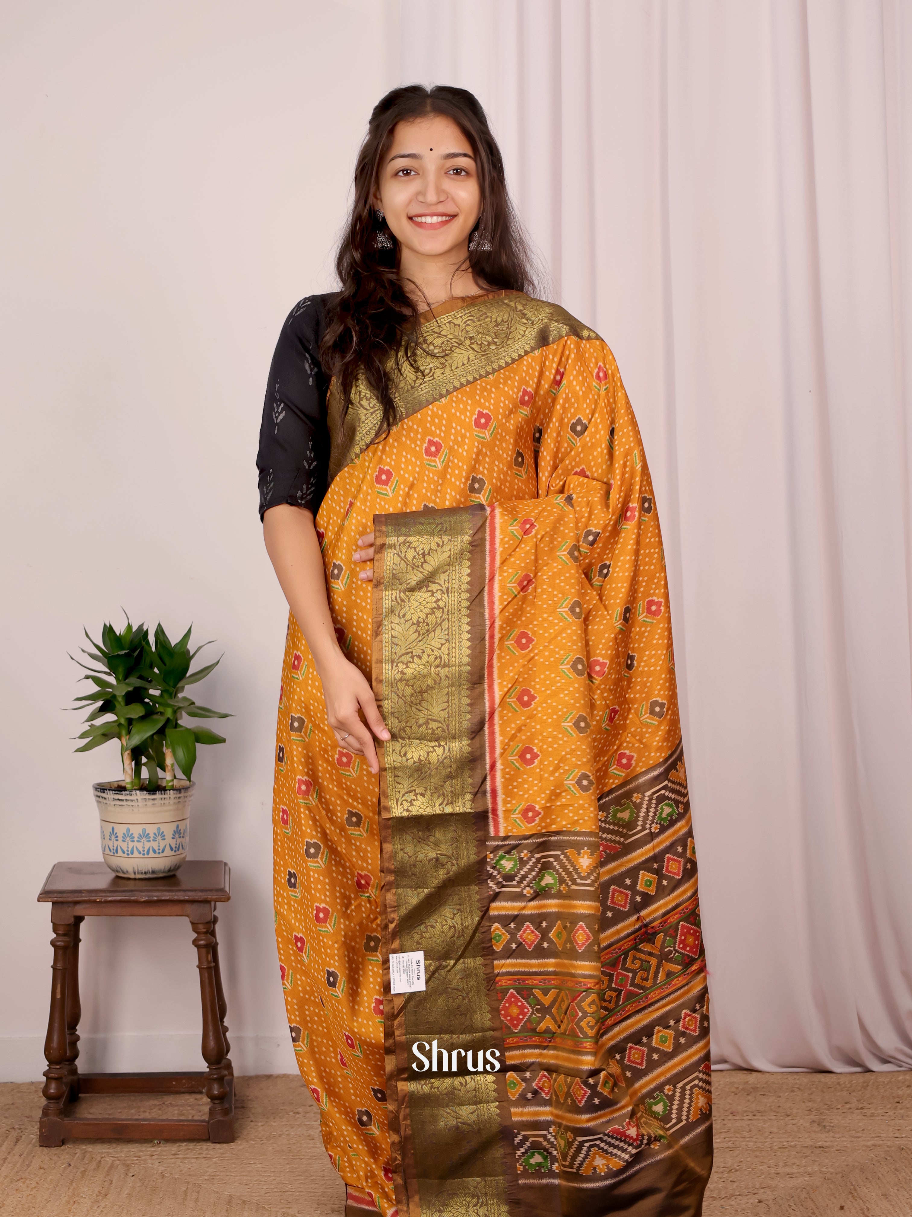 Mustard & Green - Semi Patola Saree - Shop on Shrus.com