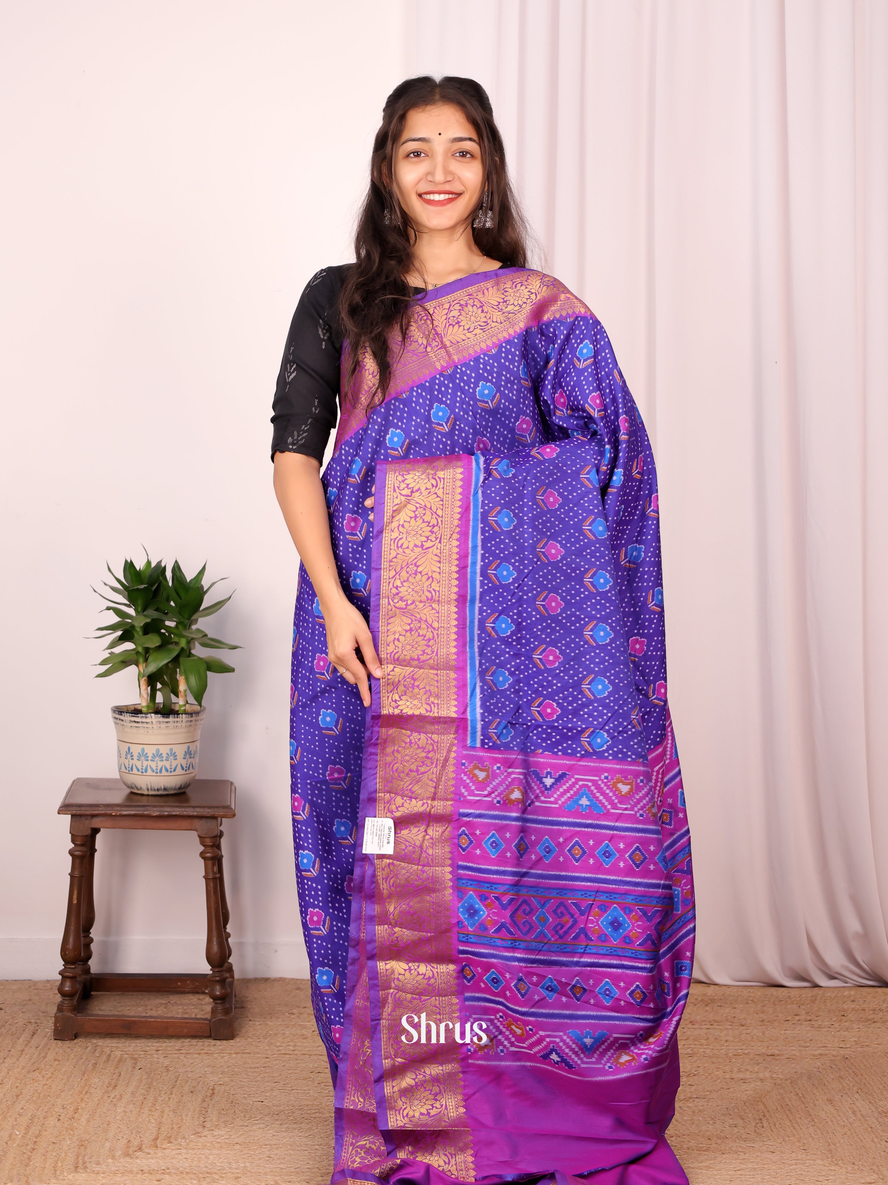 Blue & Purple - Semi Patola Saree - Shop on Shrus.com