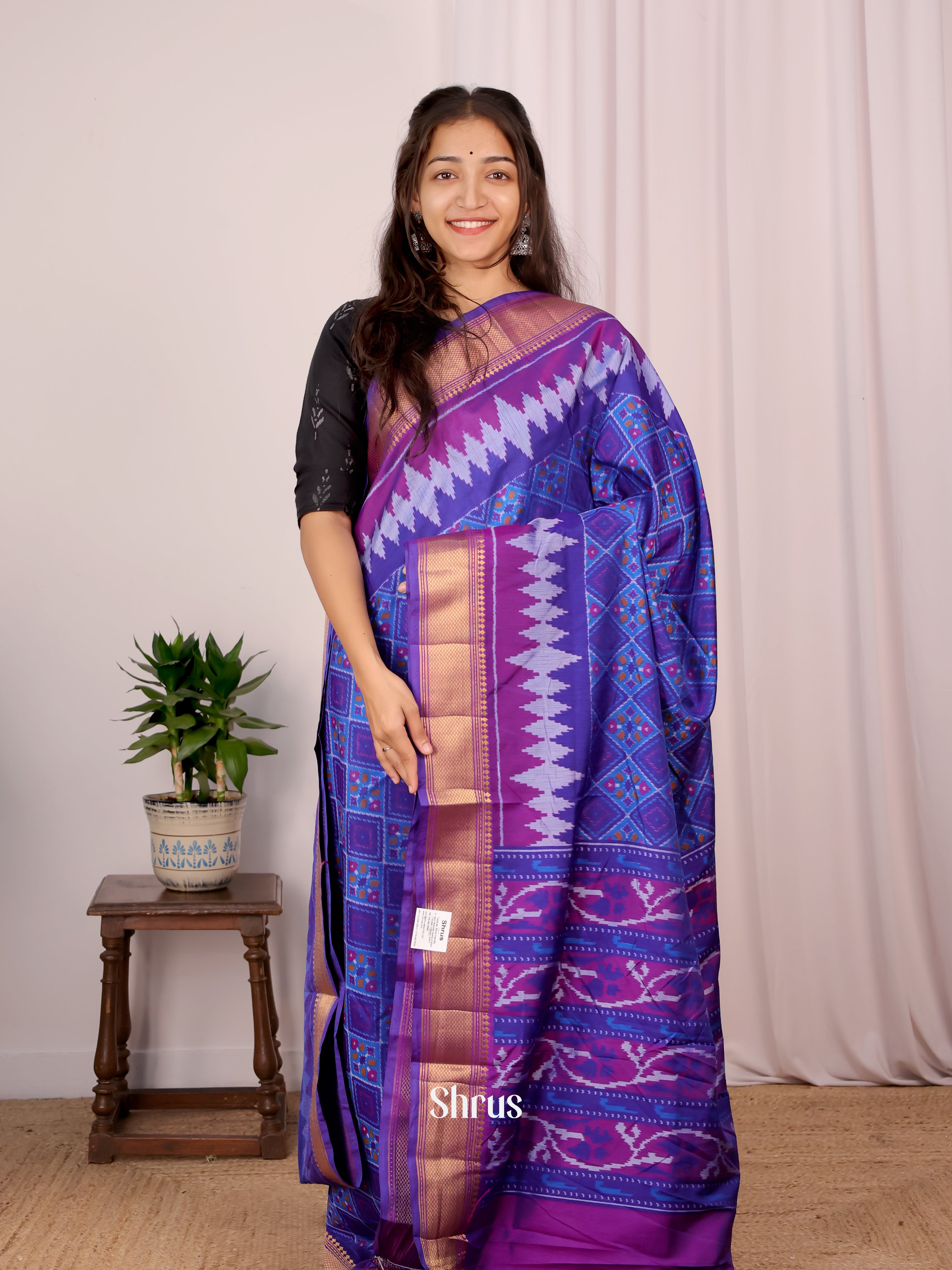 Blue & Purple - Semi Patola Saree - Shop on Shrus.com
