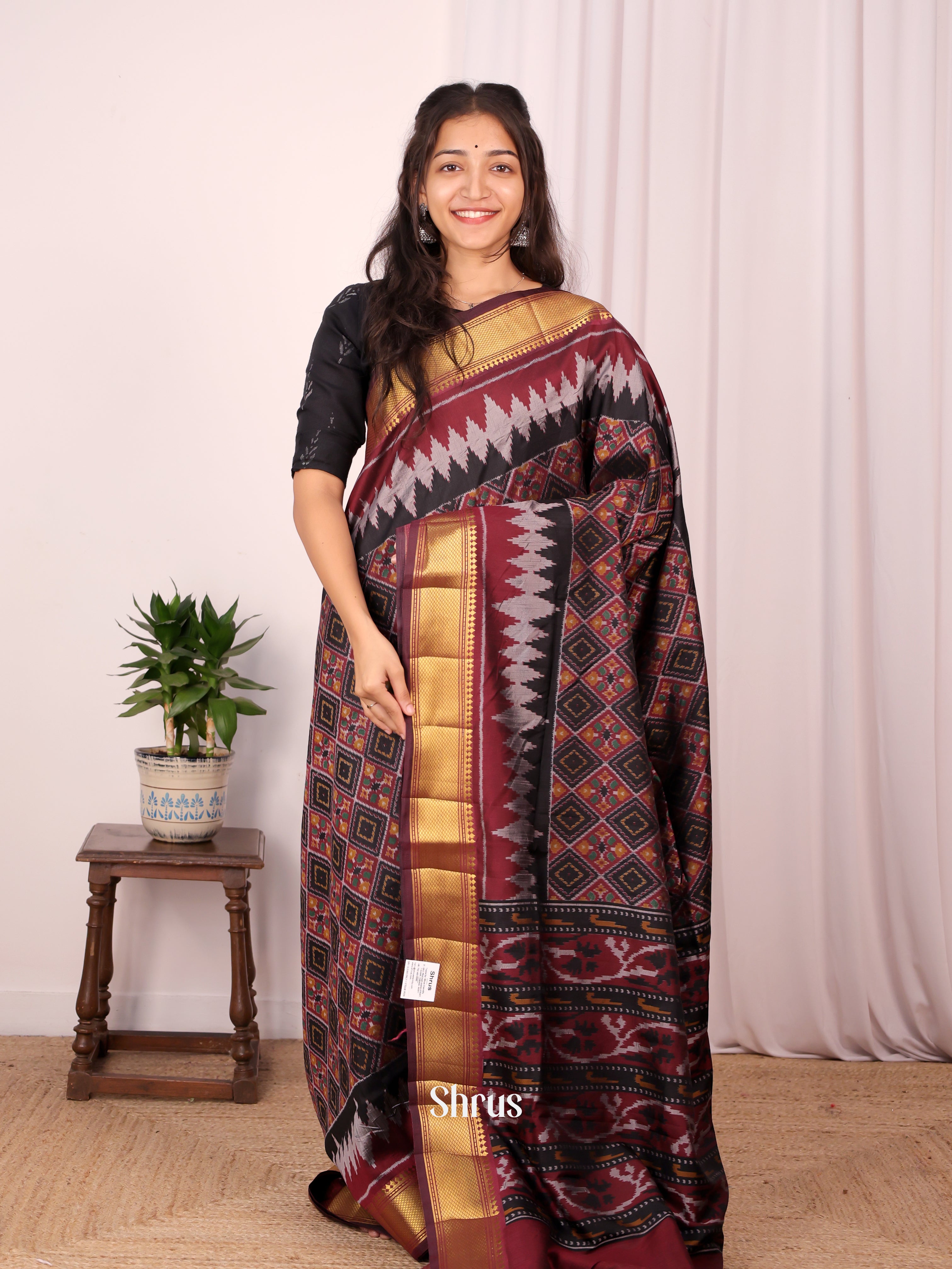 Black & Brown- Semi Patola Saree - Shop on Shrus.com