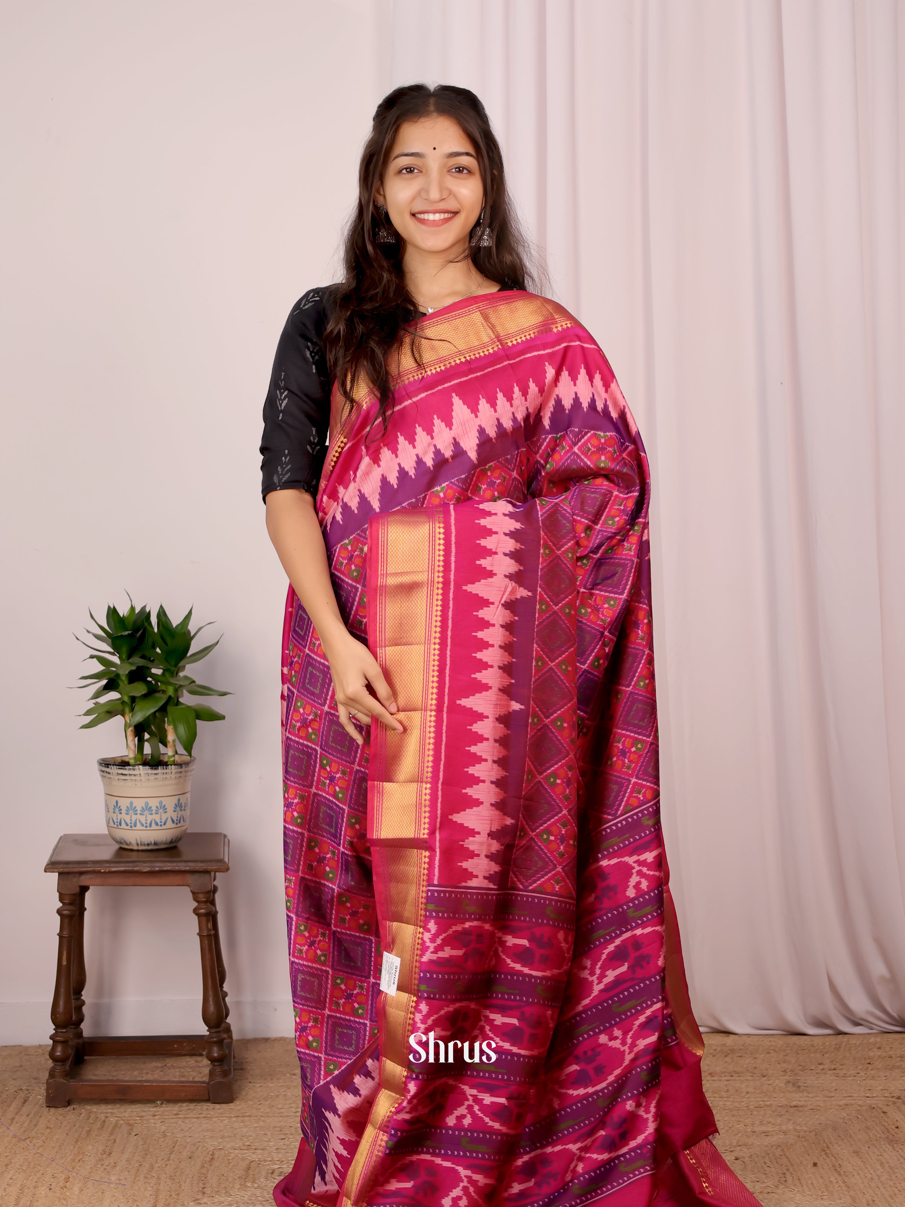 Purple & Pink - Semi Patola Saree - Shop on Shrus.com