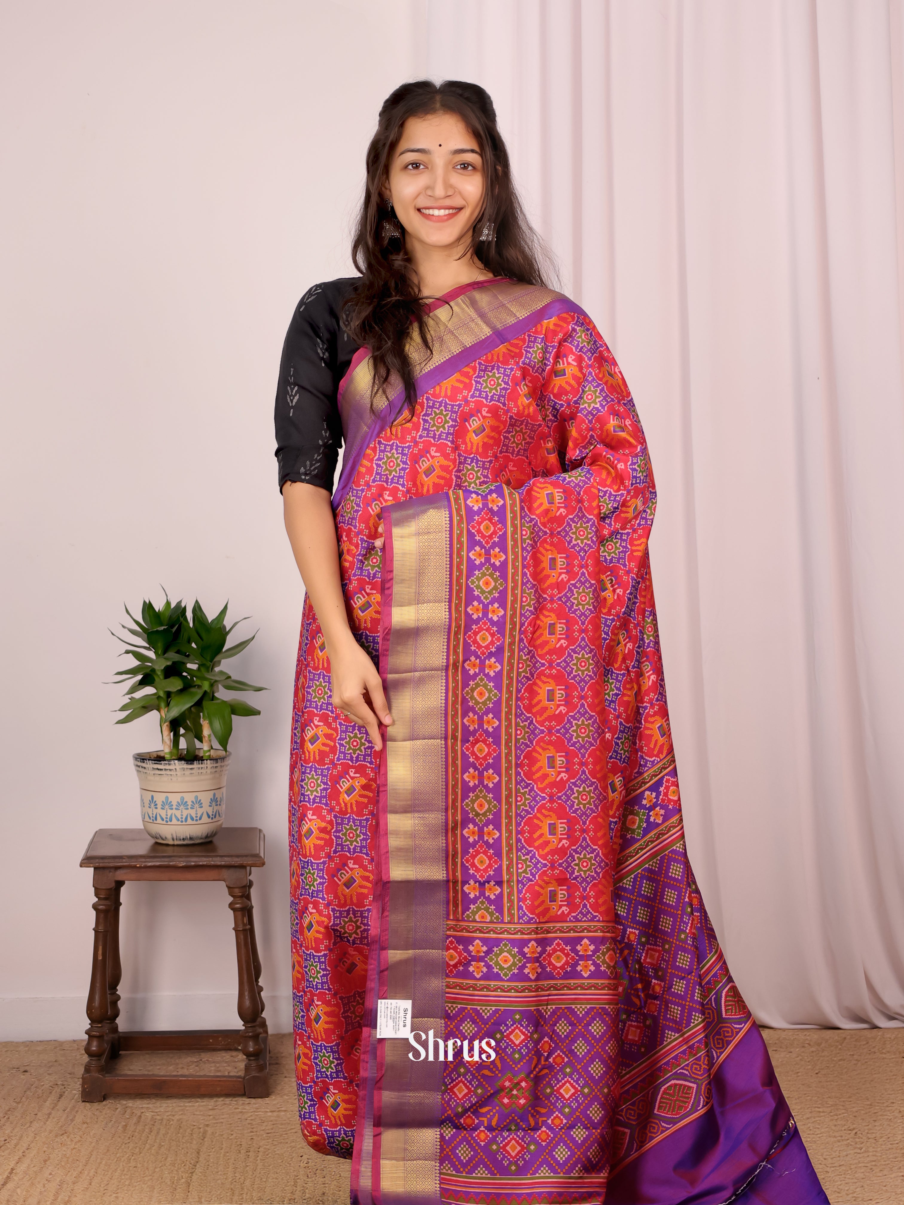 Pink & Purple - Semi Patola Saree - Shop on Shrus.com