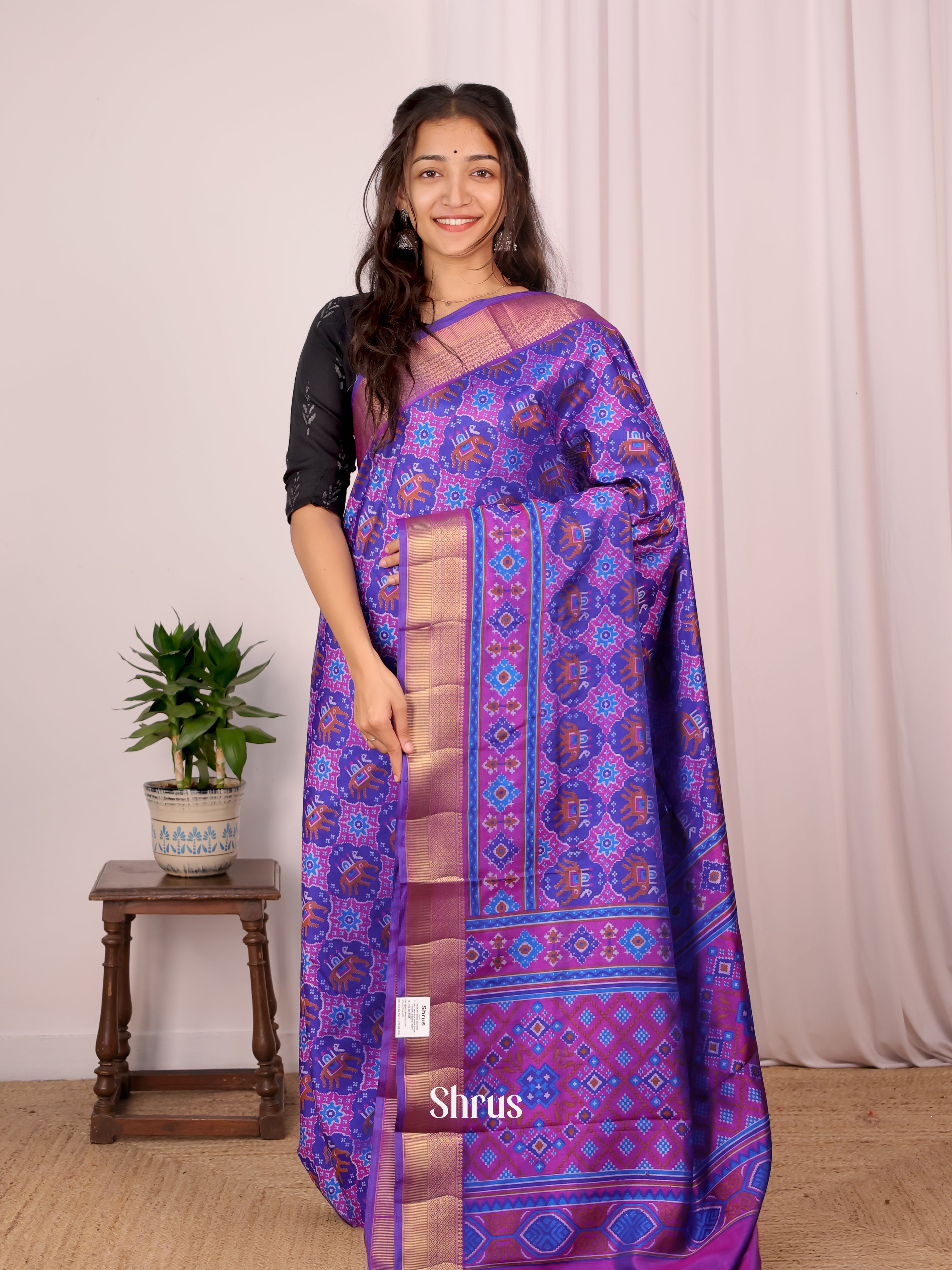Blue & Purple - Semi Patola Saree - Shop on Shrus.com
