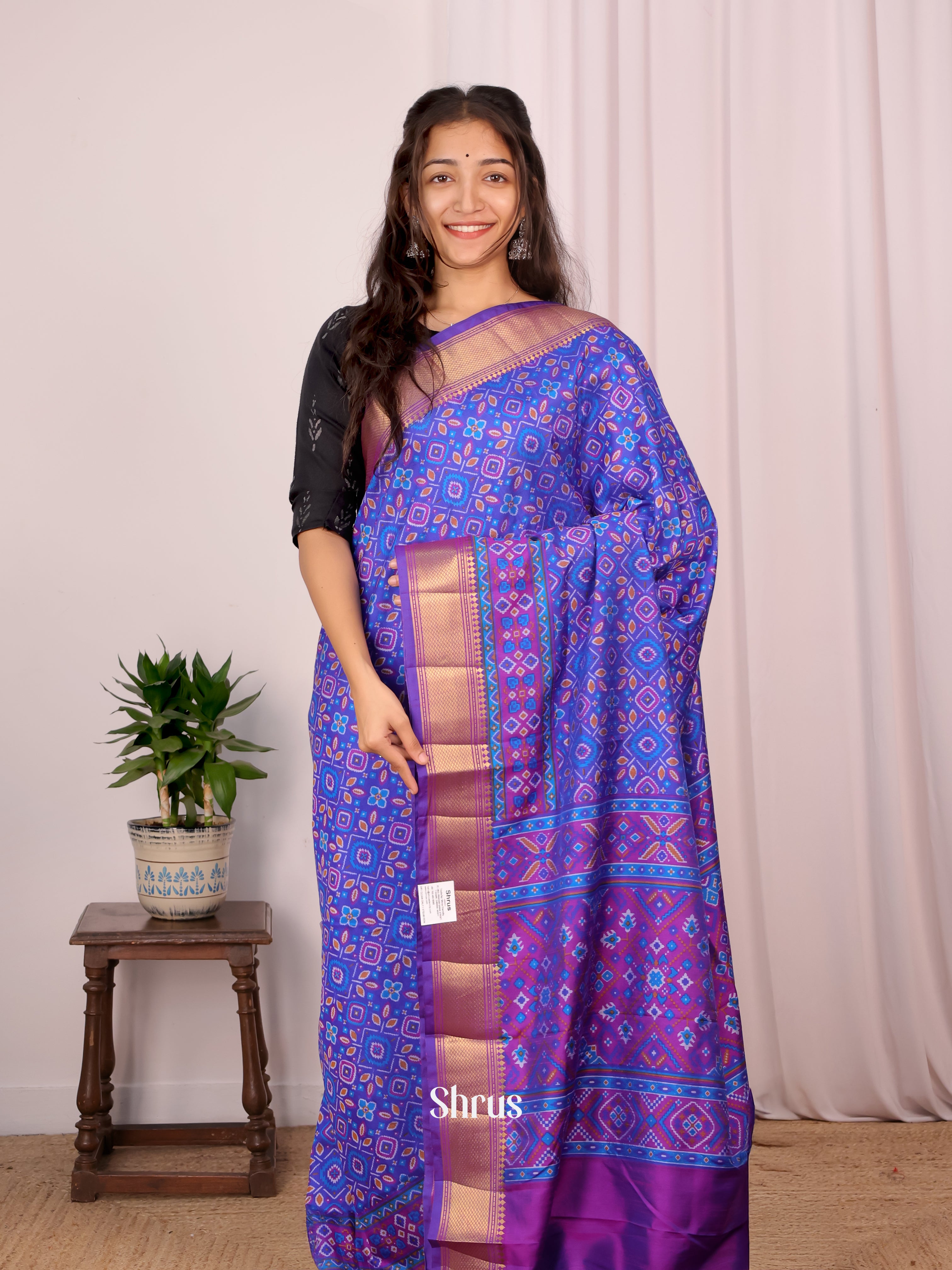 Blue & Purple - Semi Patola Saree - Shop on Shrus.com