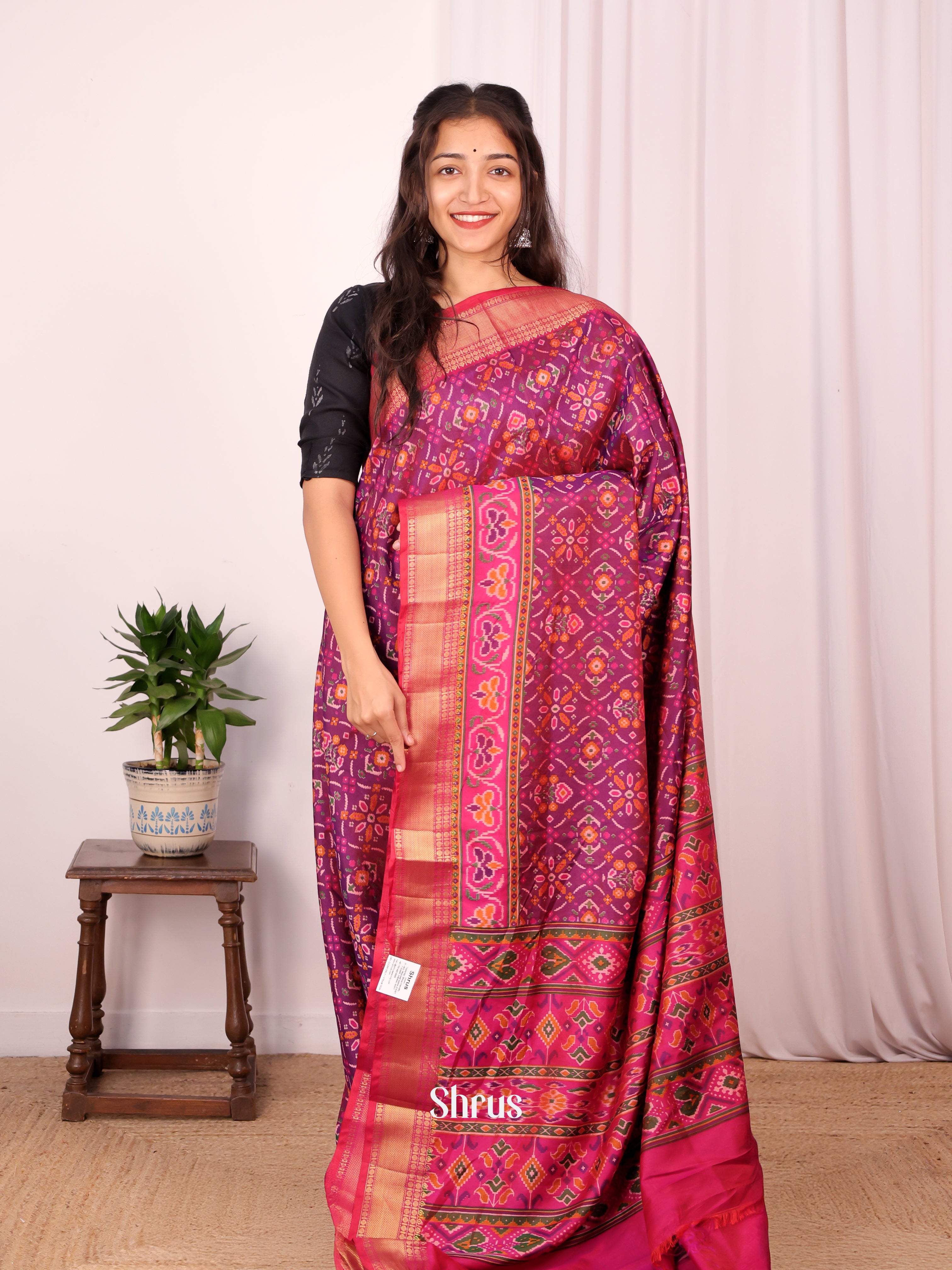 Purple & Pink - Semi Patola Saree - Shop on Shrus.com