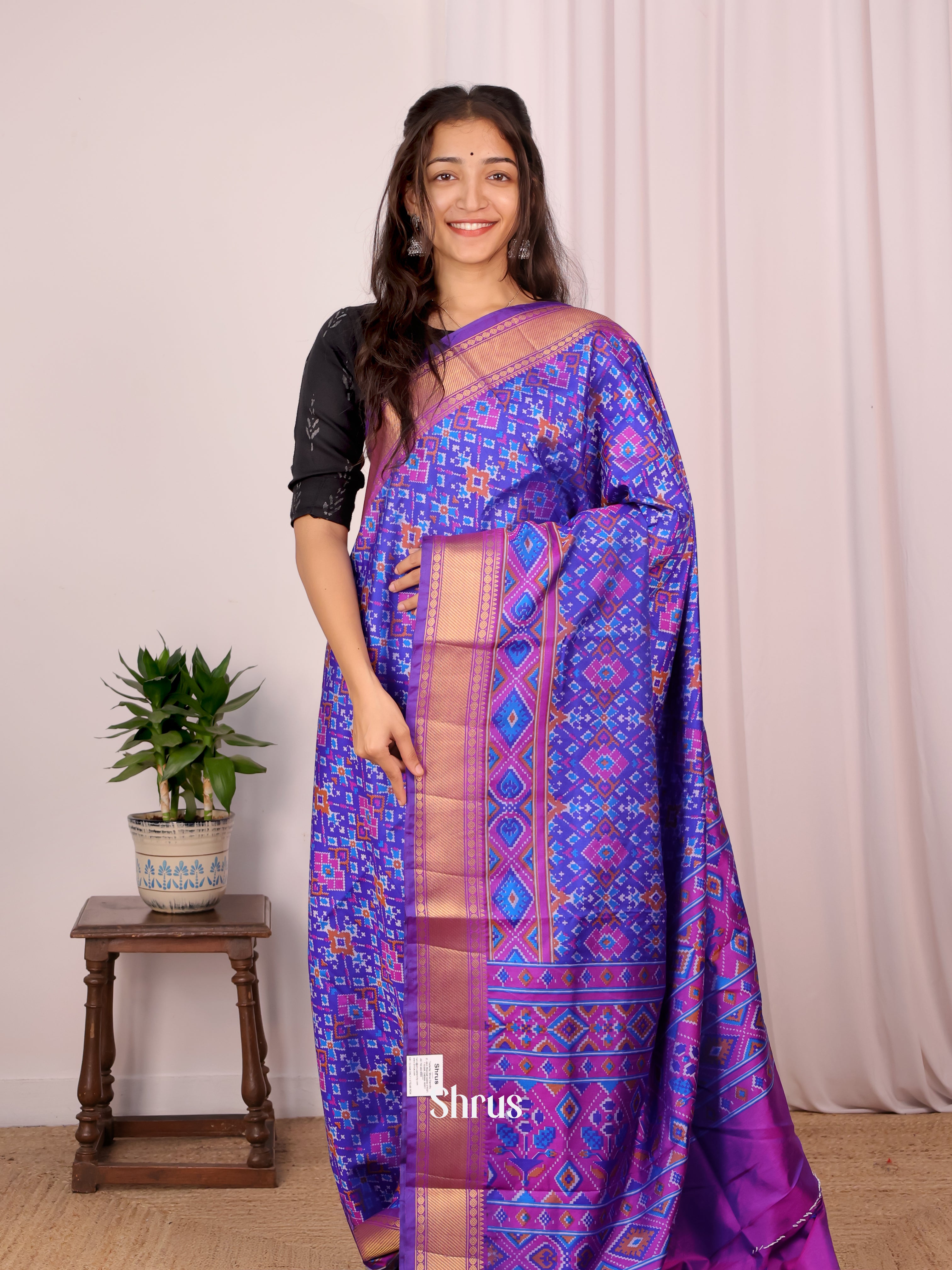 Blue & Purple - Semi Patola Saree - Shop on Shrus.com
