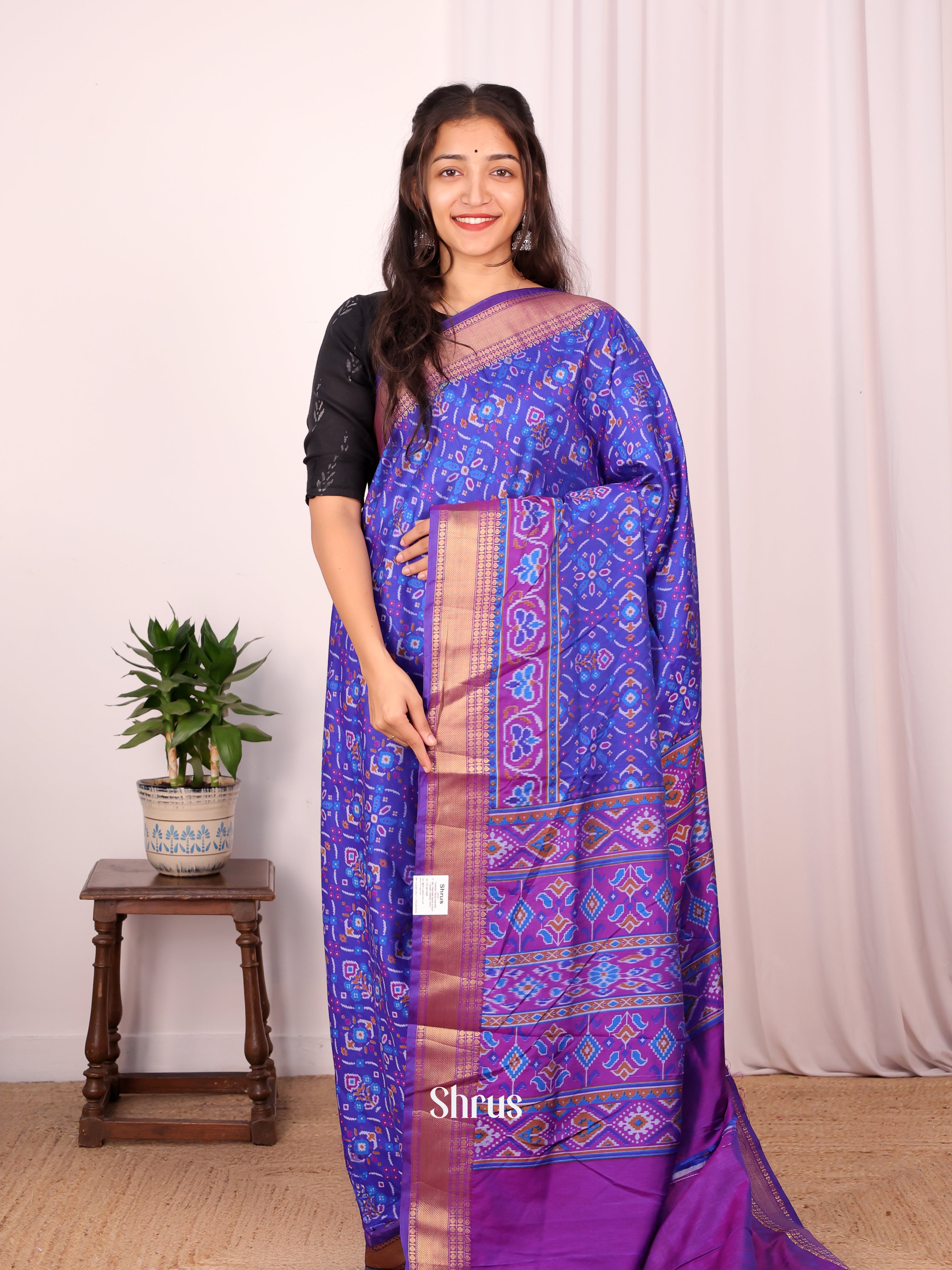 Blue & Purple - Semi Patola Saree - Shop on Shrus.com