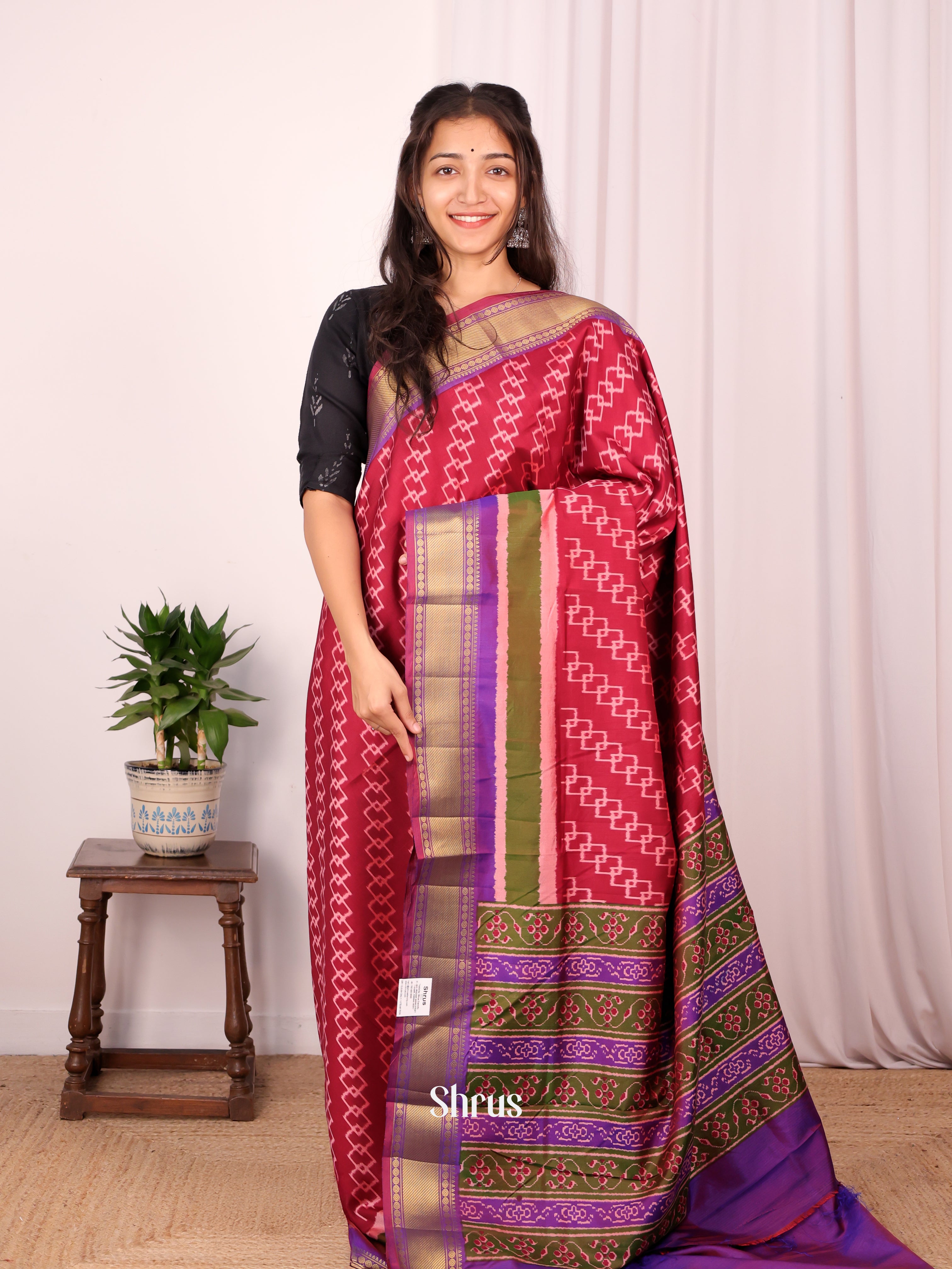 Maroon & Purple - Semi Patola Saree - Shop on Shrus.com