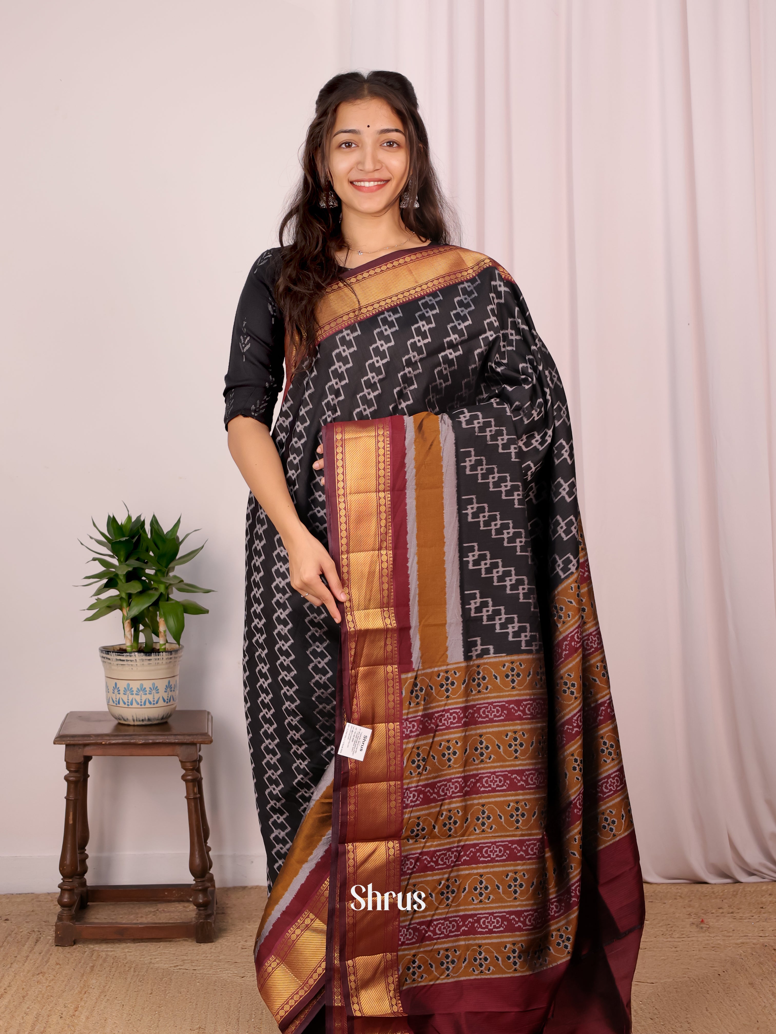 Black & Brown - Semi Patola Saree - Shop on Shrus.com