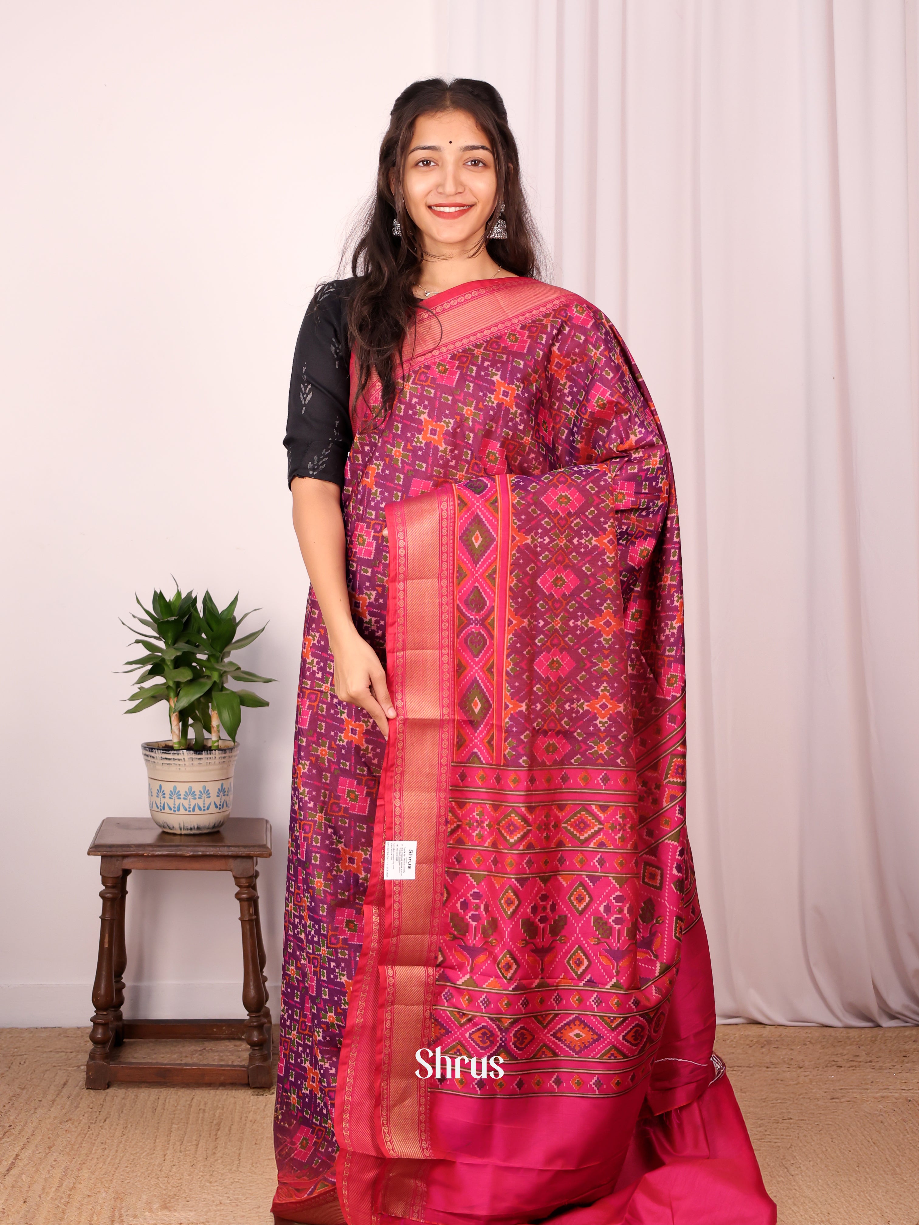 Purple & Pink - Semi Patola Saree - Shop on Shrus.com