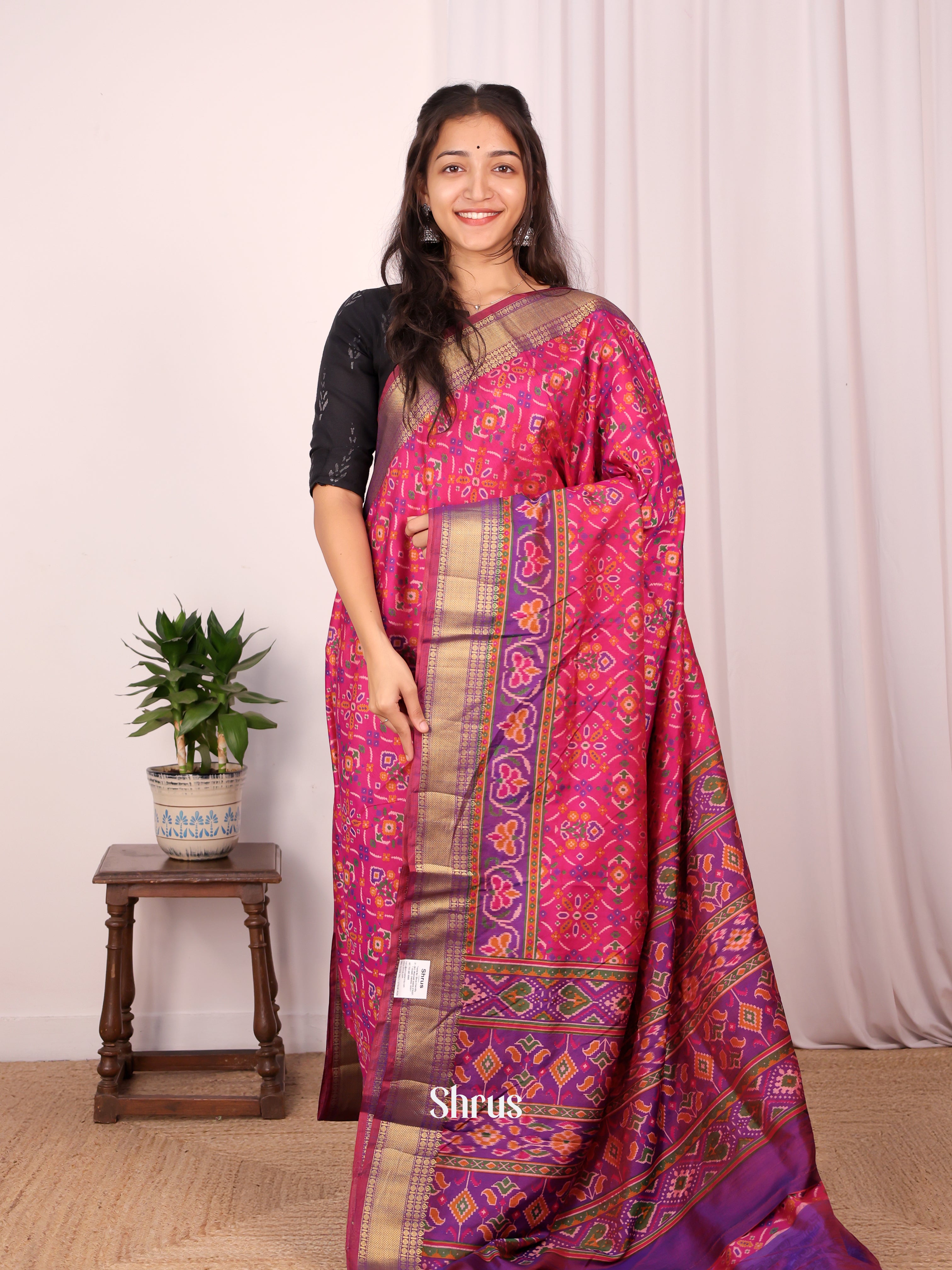 Pink & Purple - Semi Patola Saree - Shop on Shrus.com