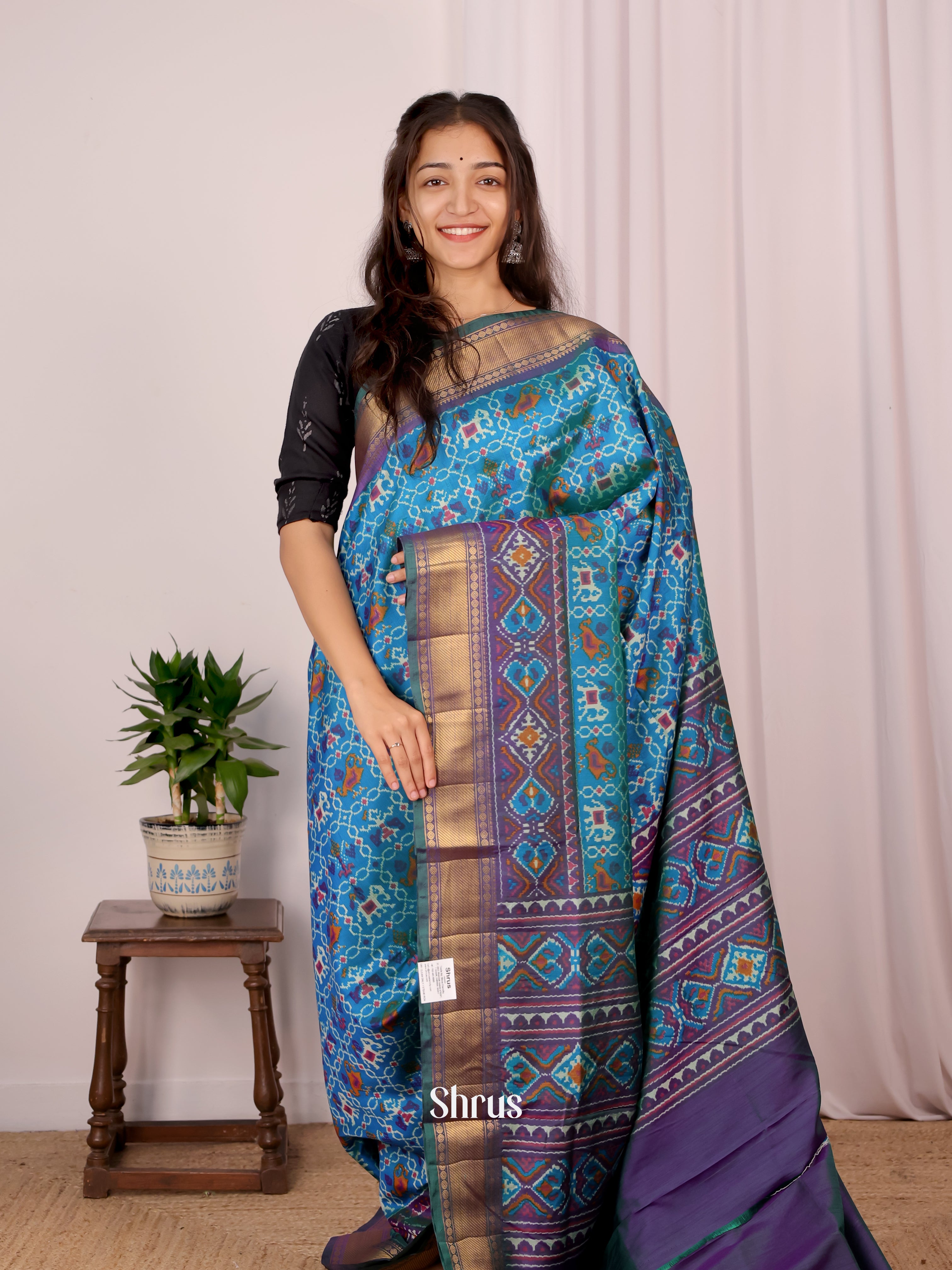 Blue & Purple - Semi Patola Saree - Shop on Shrus.com