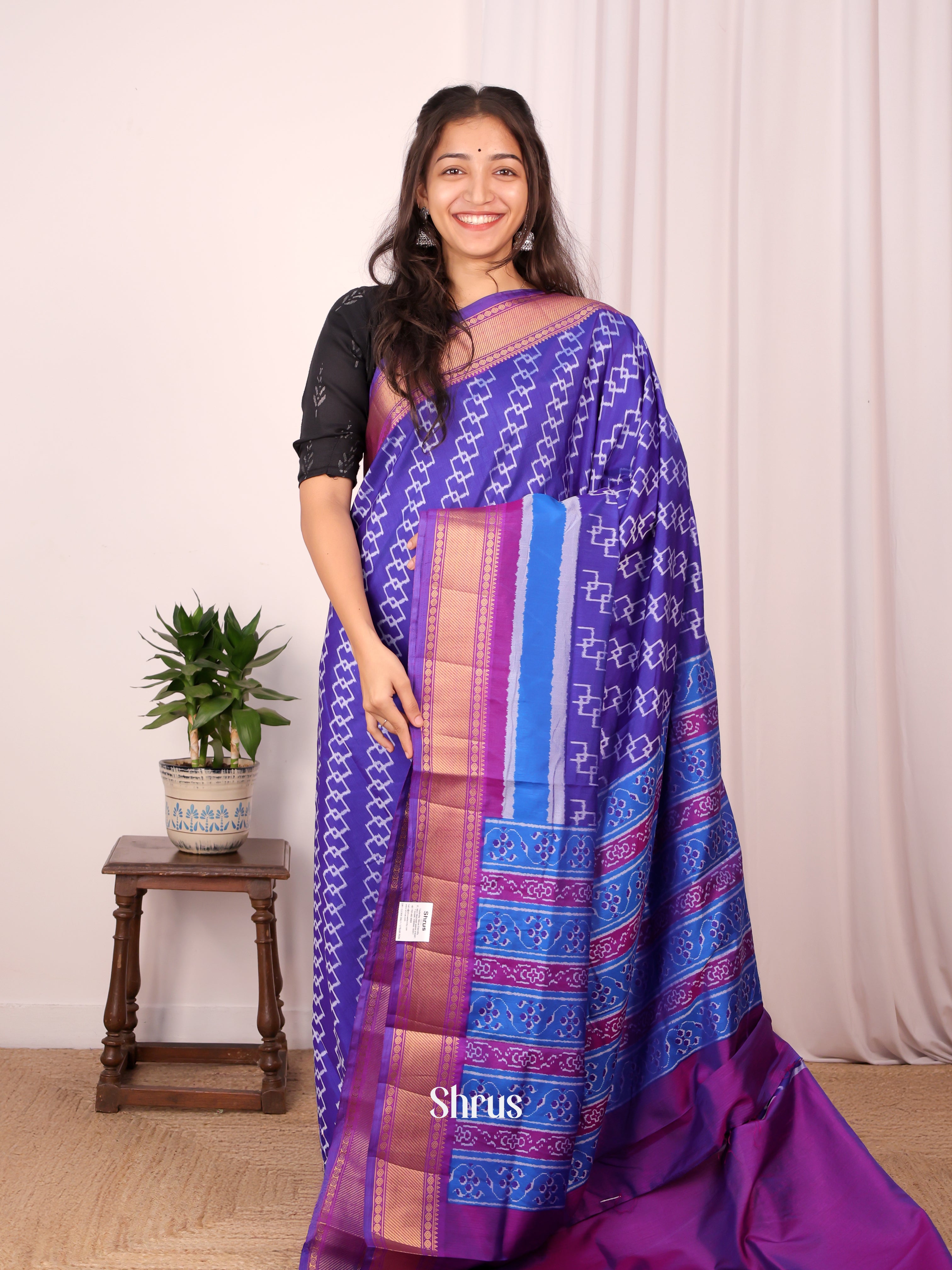Blue & Purple - Semi Patola Saree - Shop on Shrus.com
