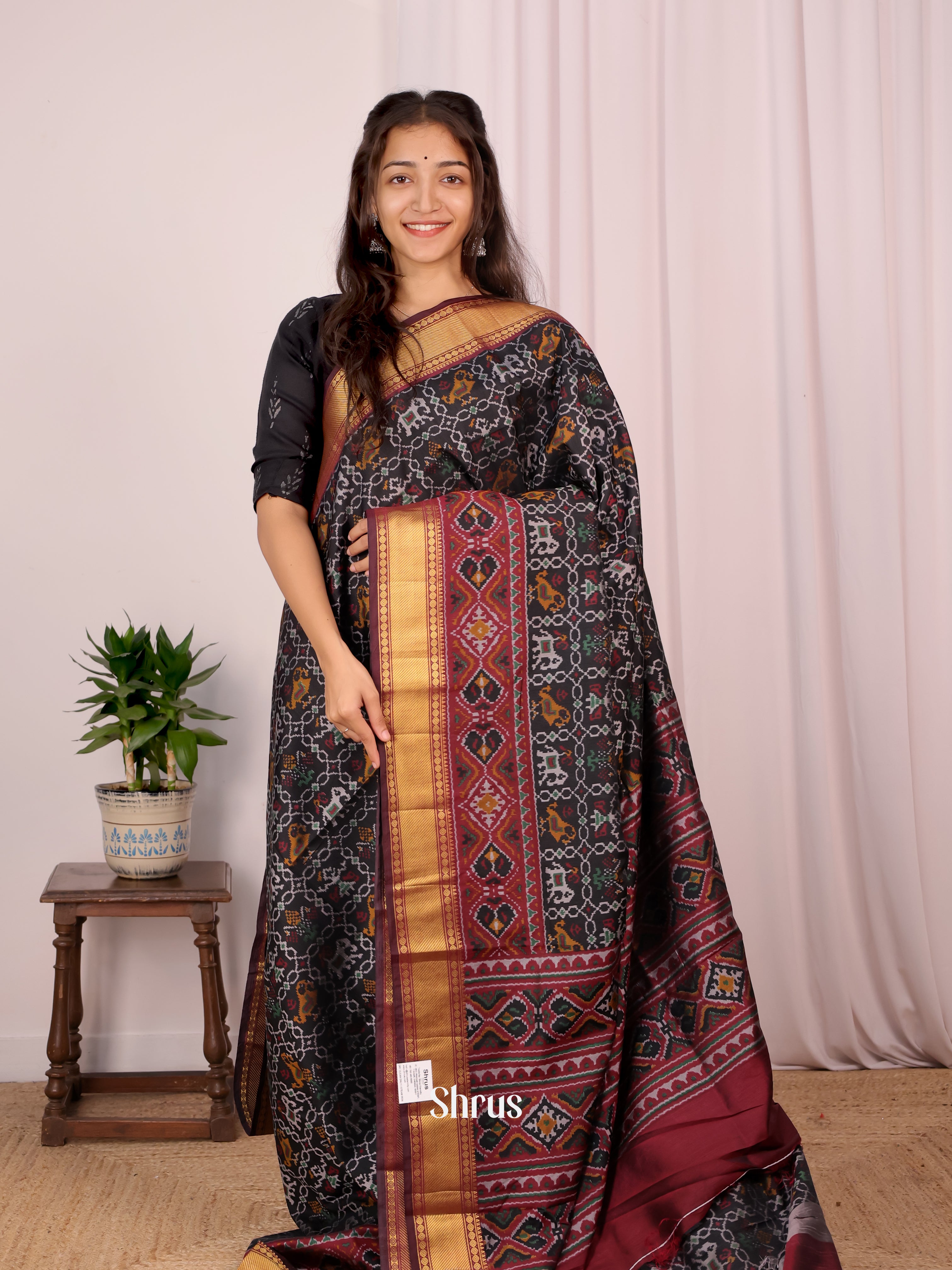 Black & Brown - Semi Patola Saree - Shop on Shrus.com