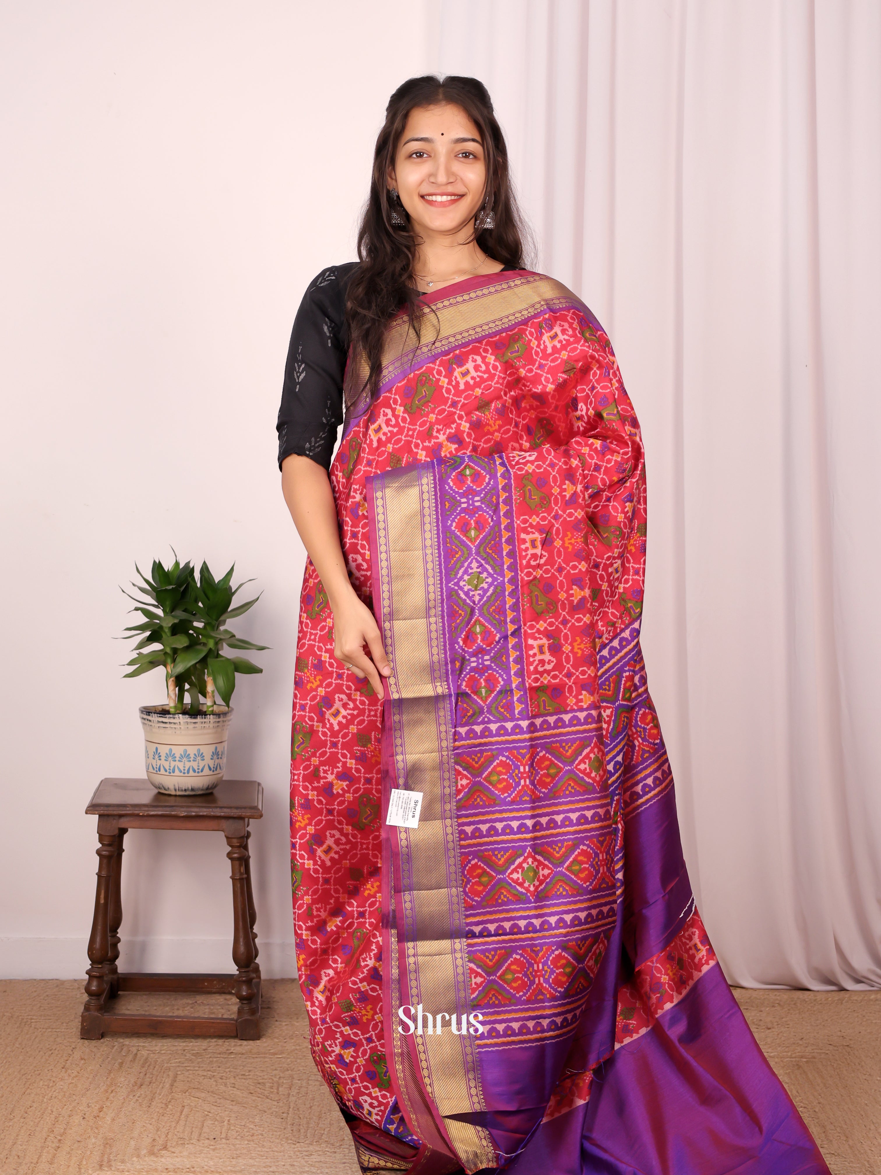 Pink & Purple - Semi Patola Saree - Shop on Shrus.com