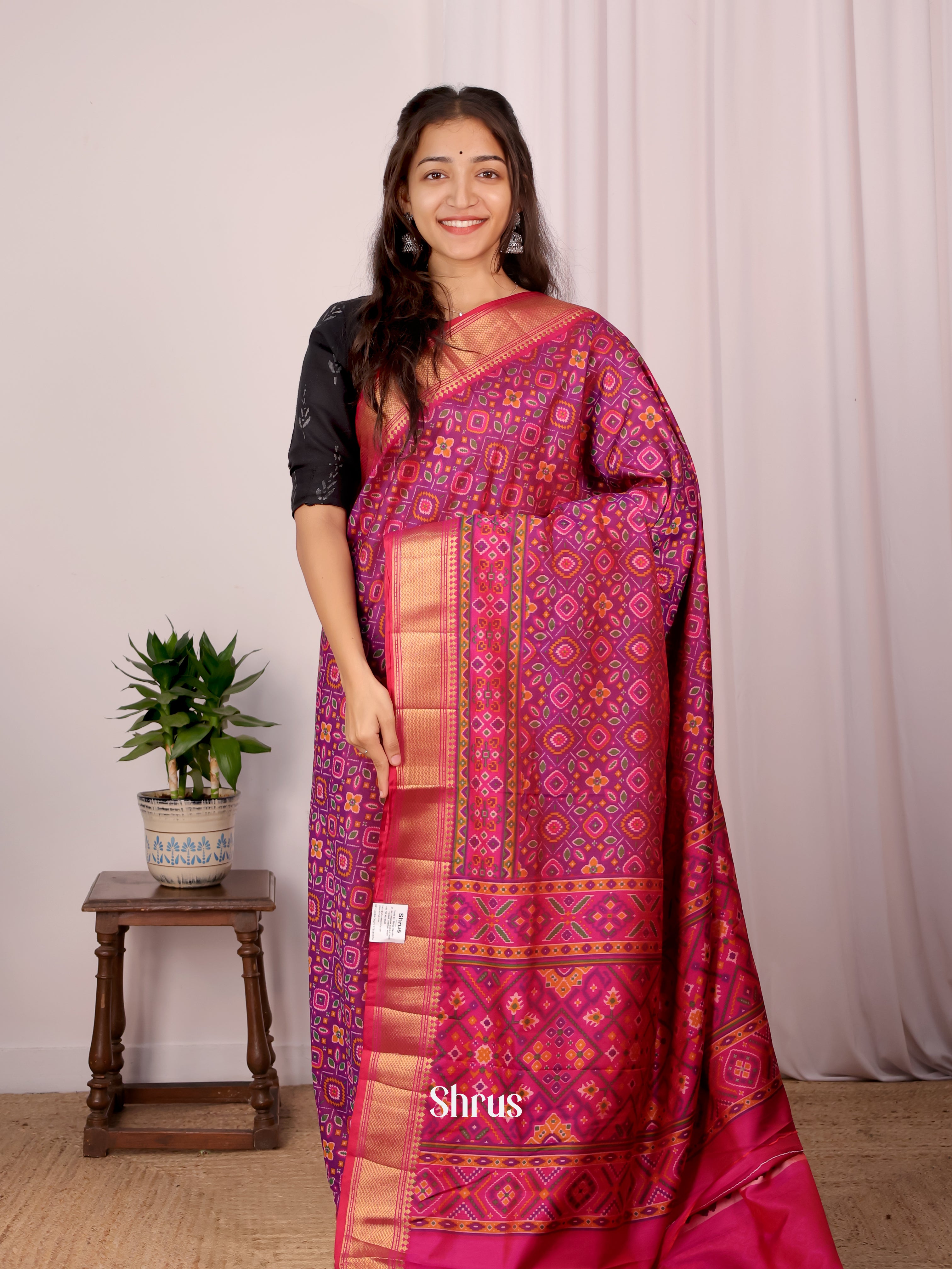 Purple & Pink - Semi Patola Saree - Shop on Shrus.com