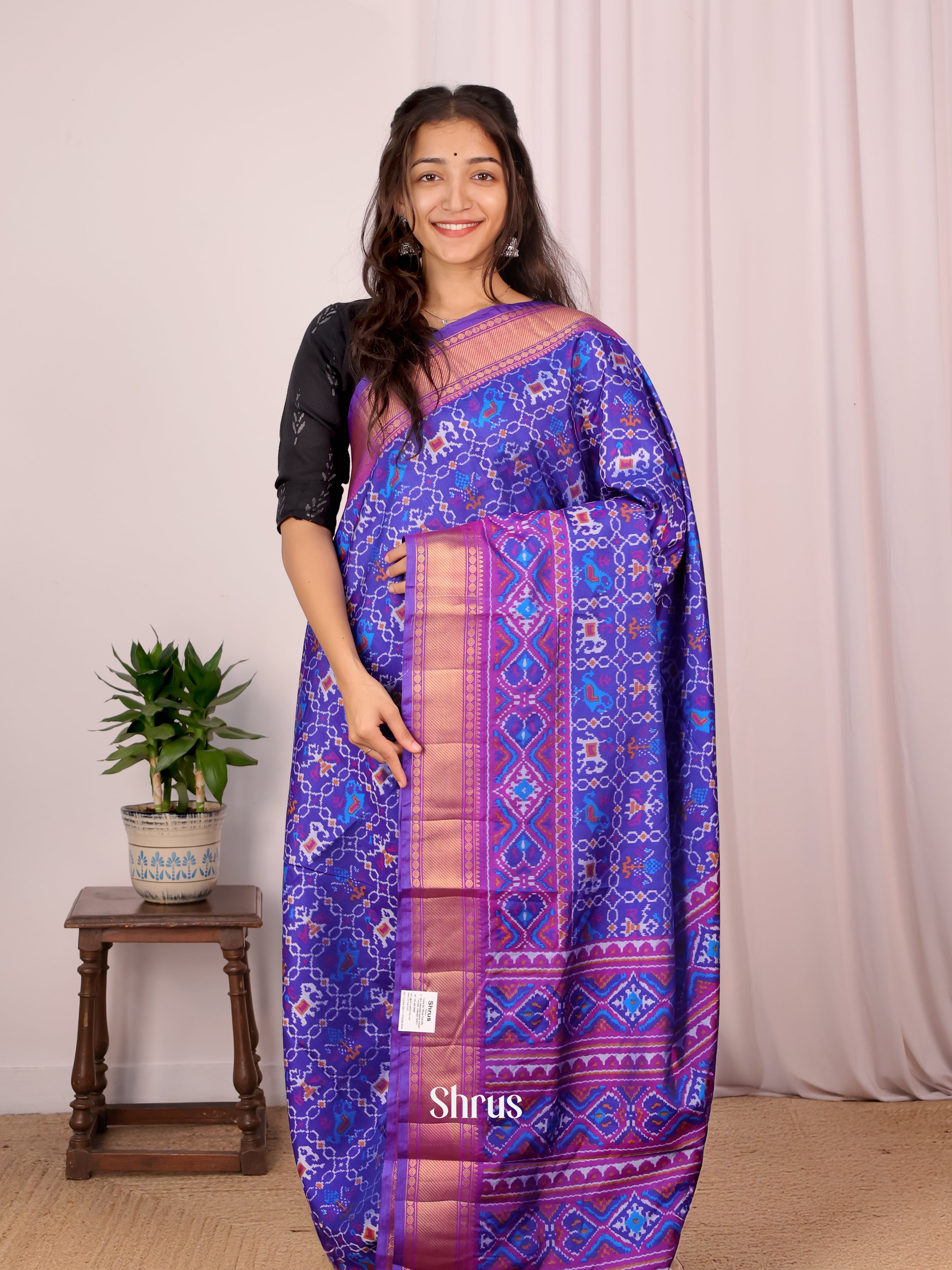 Blue & Purple - Semi Patola Saree - Shop on Shrus.com