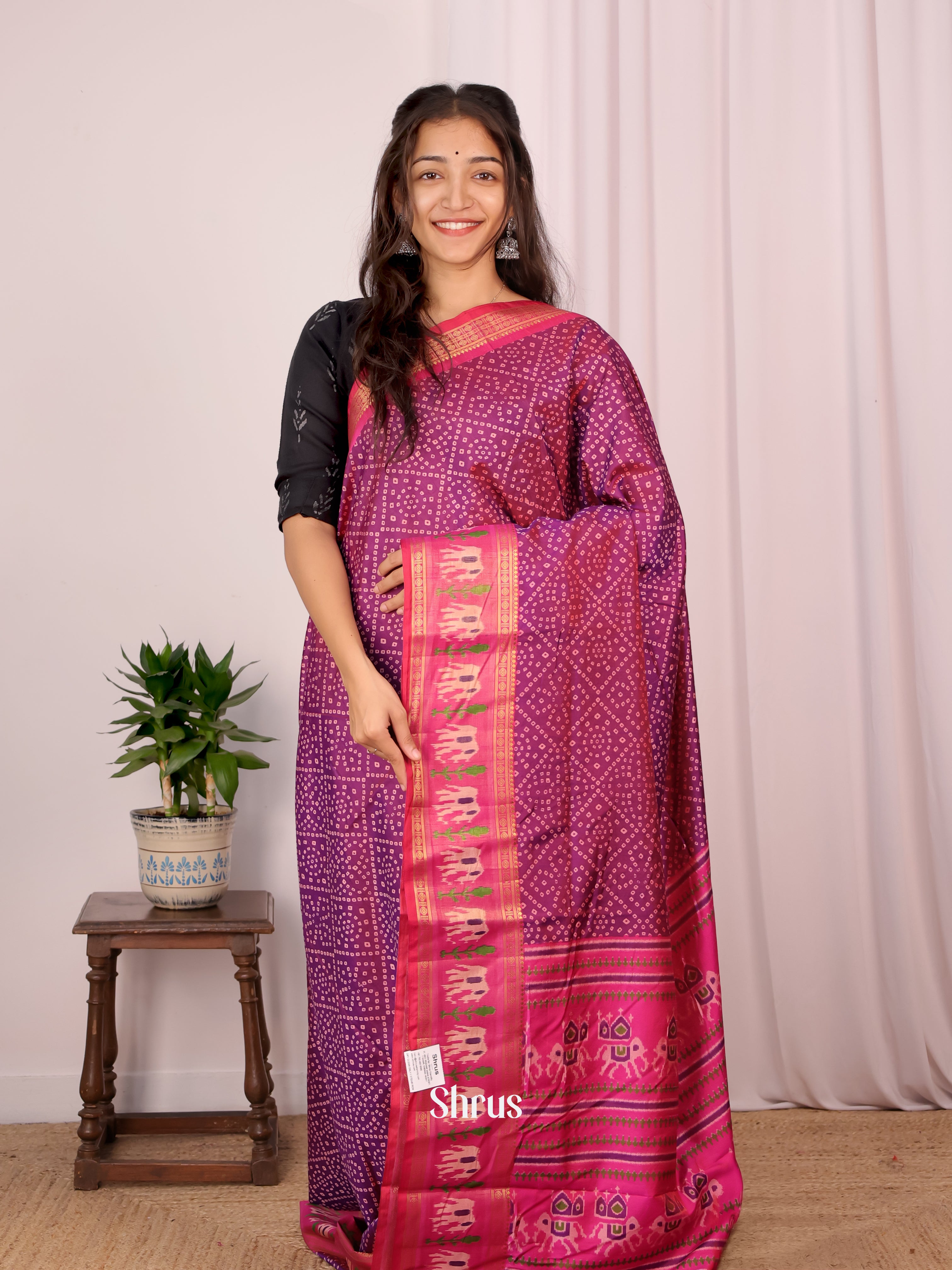 Purple & Pink - Semi Patola Saree - Shop on Shrus.com